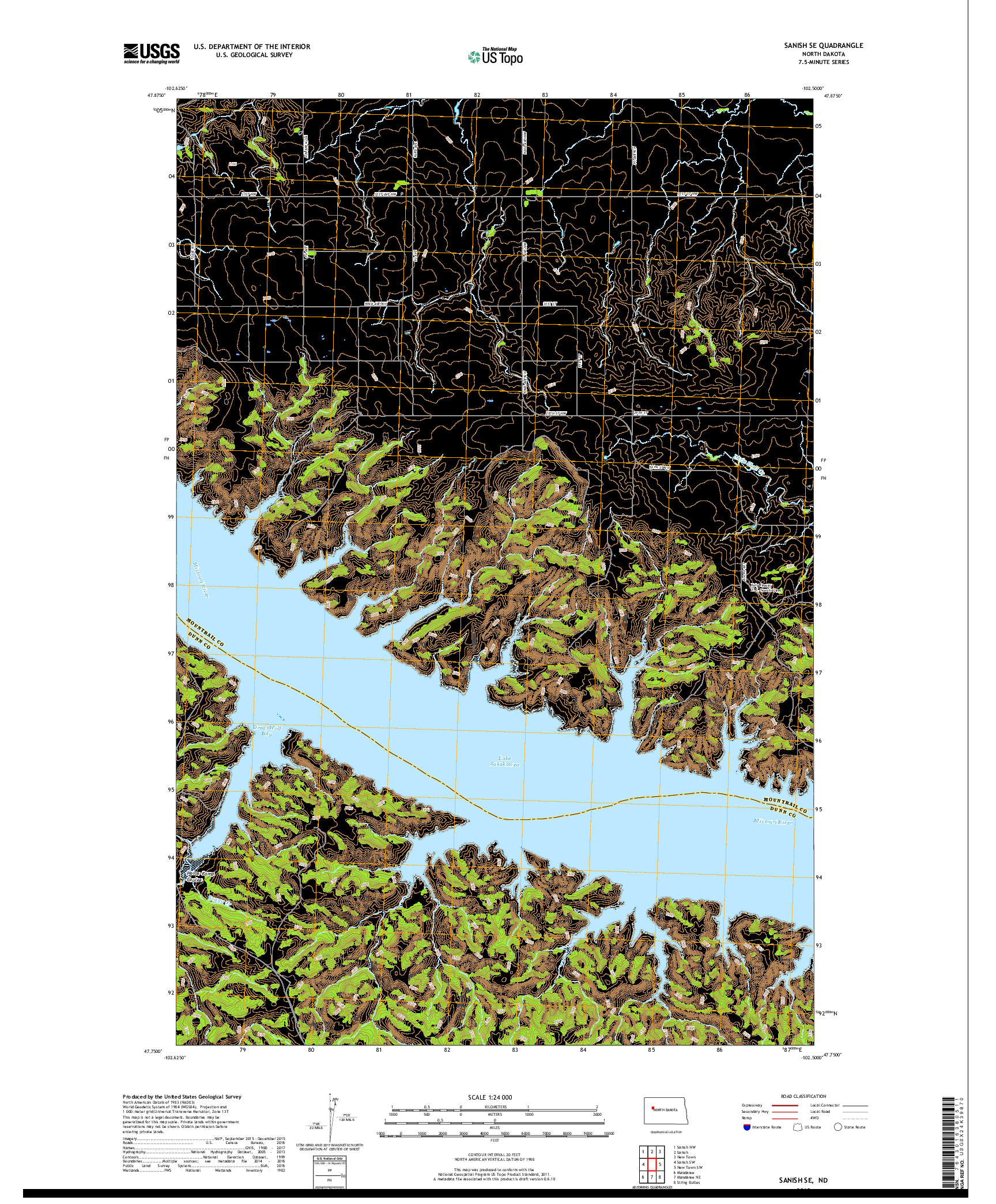 USGS US TOPO 7.5-MINUTE MAP FOR SANISH SE, ND 2018