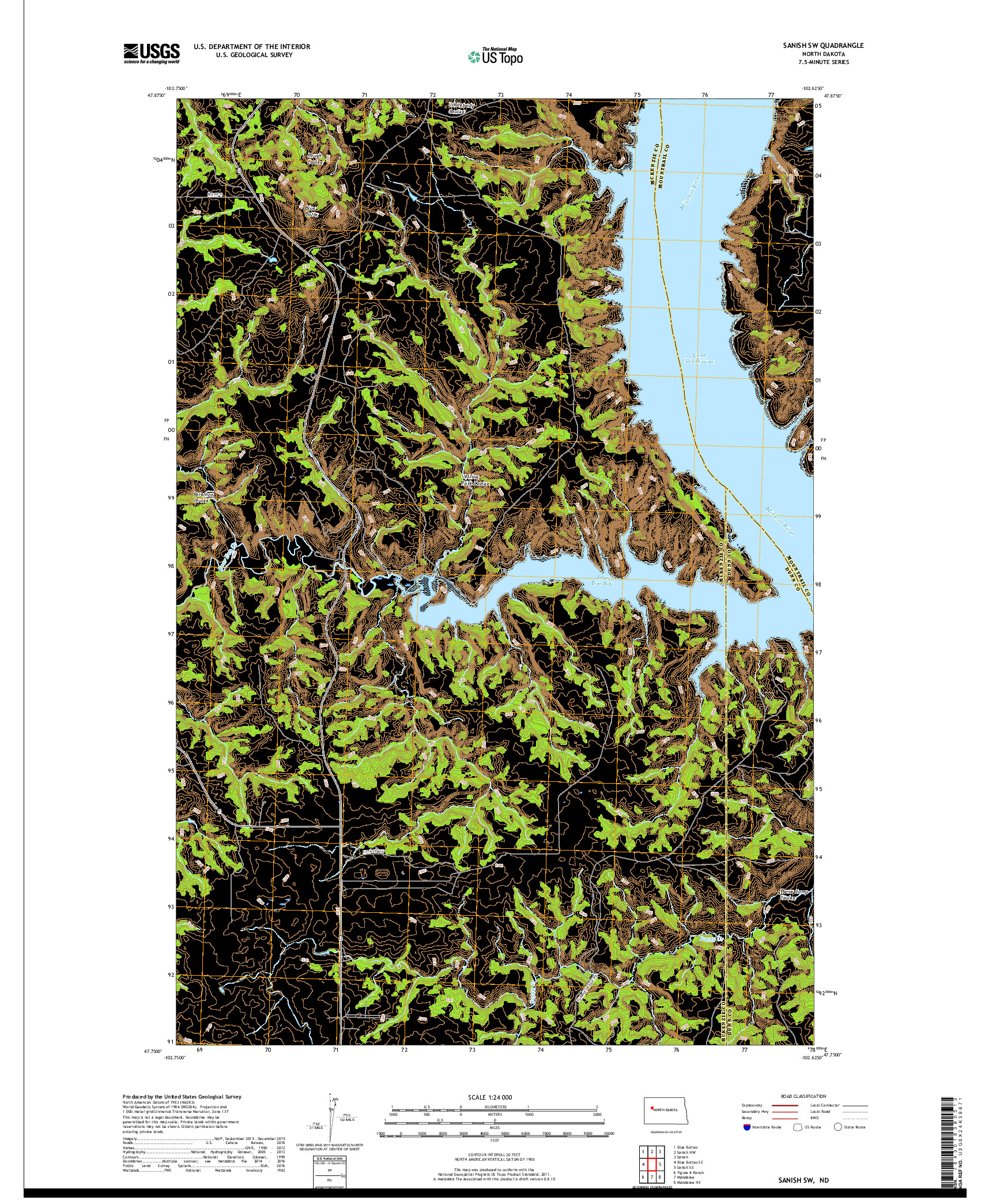 USGS US TOPO 7.5-MINUTE MAP FOR SANISH SW, ND 2018