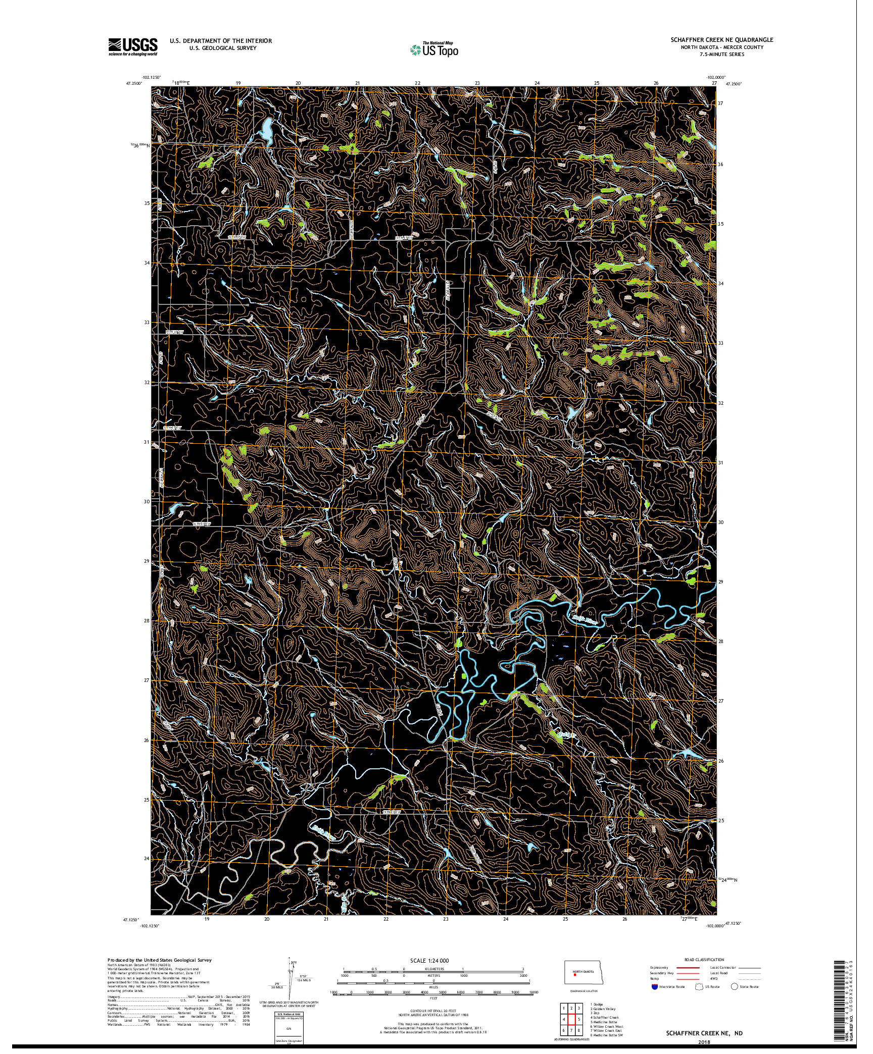 USGS US TOPO 7.5-MINUTE MAP FOR SCHAFFNER CREEK NE, ND 2018
