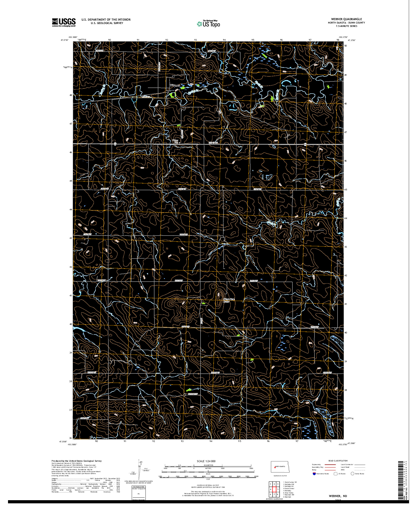 USGS US TOPO 7.5-MINUTE MAP FOR WERNER, ND 2018