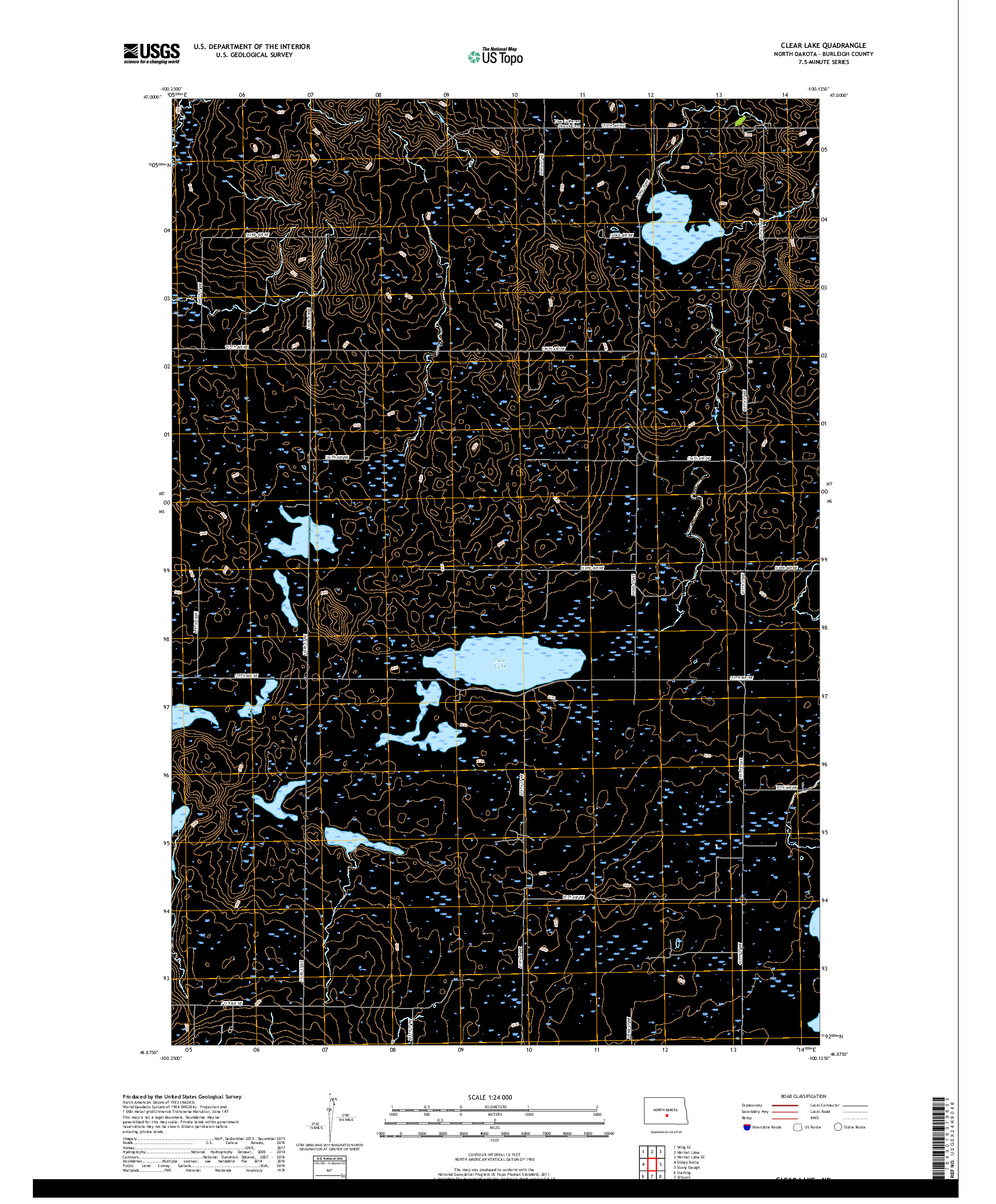 USGS US TOPO 7.5-MINUTE MAP FOR CLEAR LAKE, ND 2018