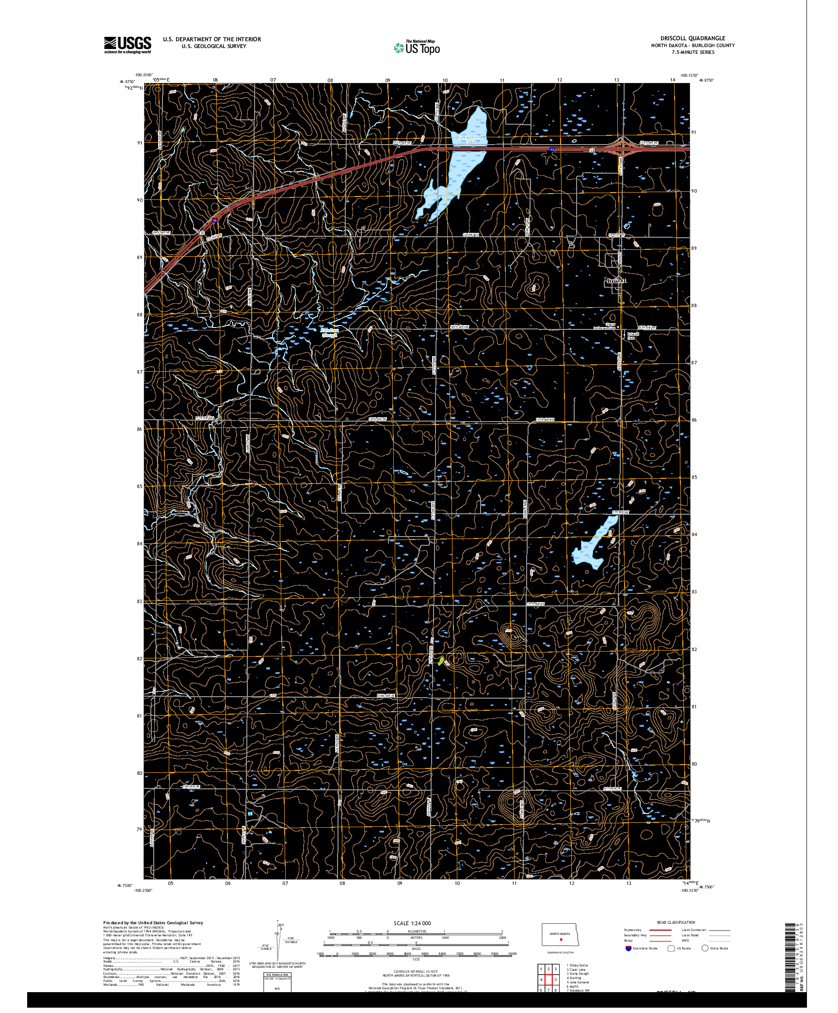 USGS US TOPO 7.5-MINUTE MAP FOR DRISCOLL, ND 2018