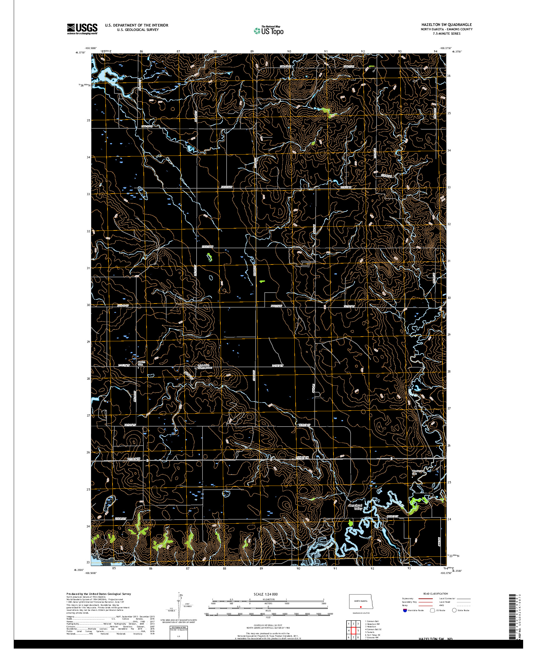 USGS US TOPO 7.5-MINUTE MAP FOR HAZELTON SW, ND 2018