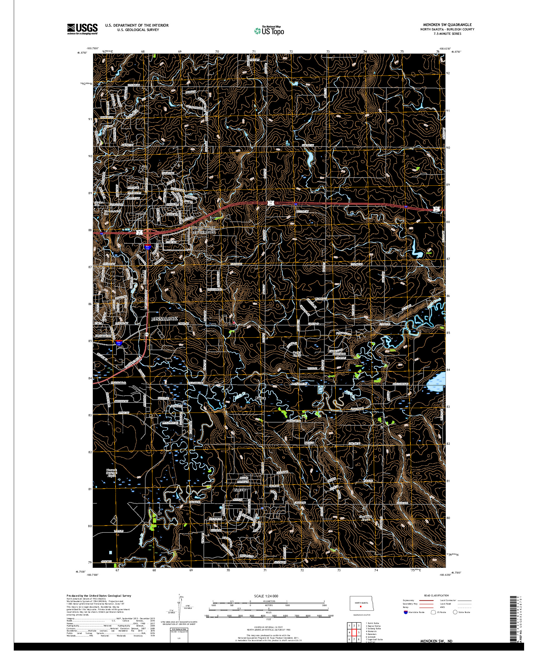 USGS US TOPO 7.5-MINUTE MAP FOR MENOKEN SW, ND 2018