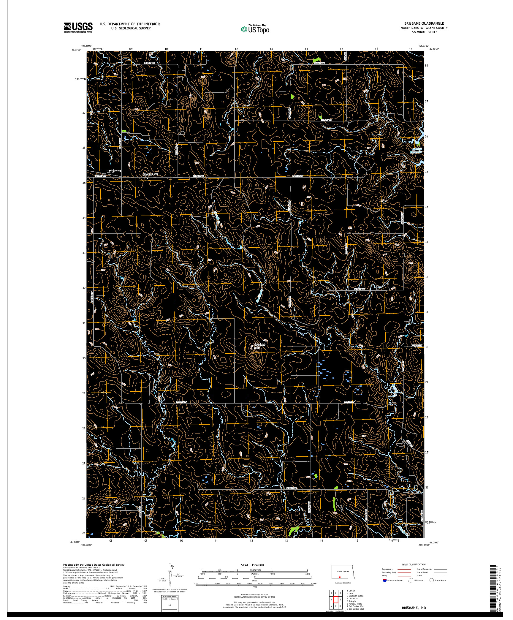 USGS US TOPO 7.5-MINUTE MAP FOR BRISBANE, ND 2018