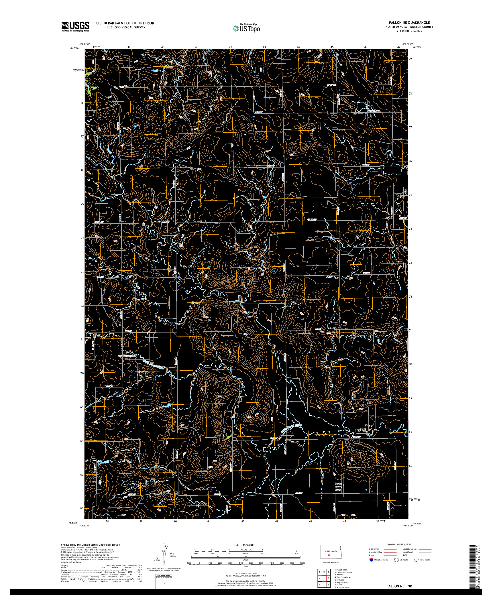 USGS US TOPO 7.5-MINUTE MAP FOR FALLON NE, ND 2018