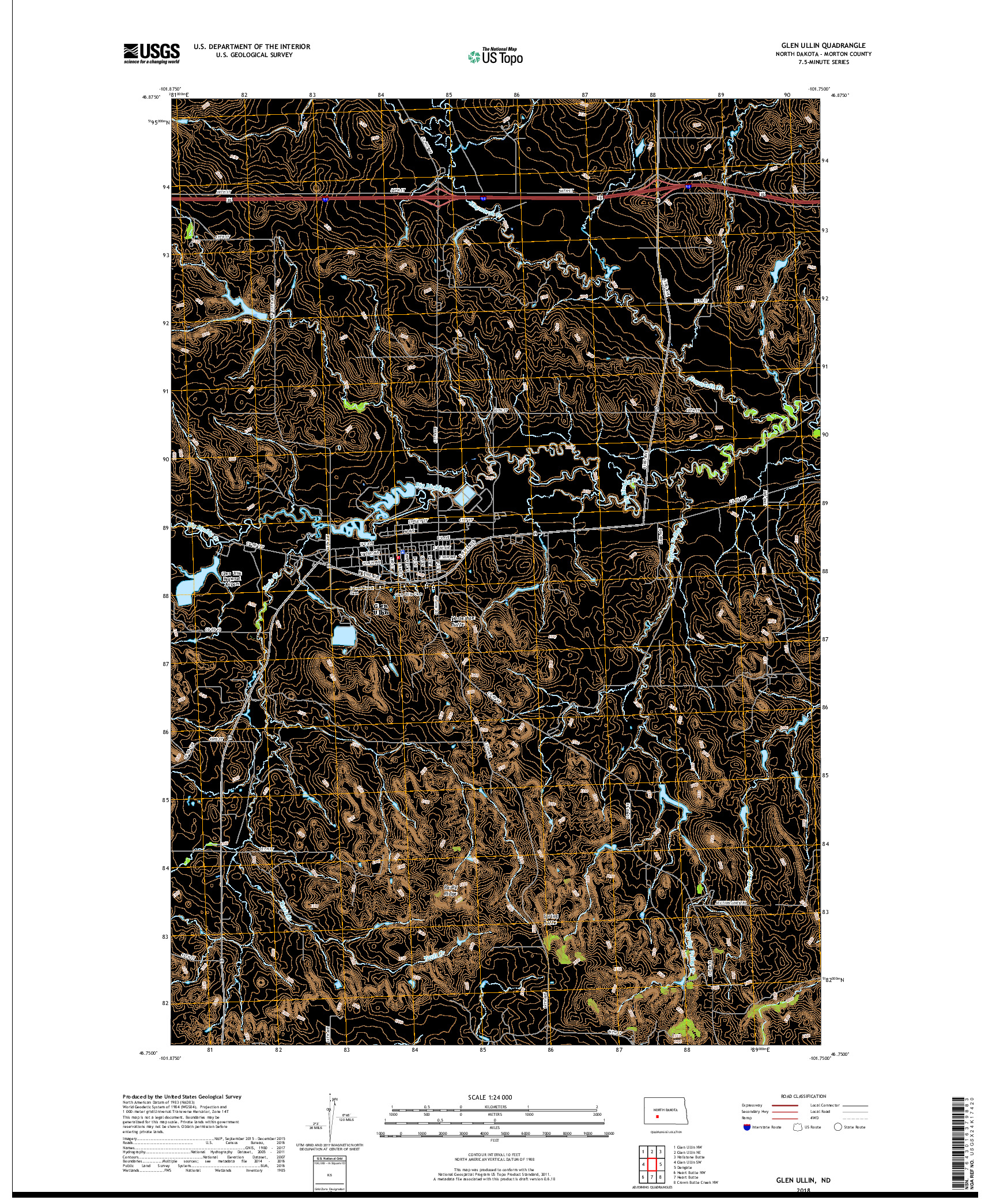 USGS US TOPO 7.5-MINUTE MAP FOR GLEN ULLIN, ND 2018