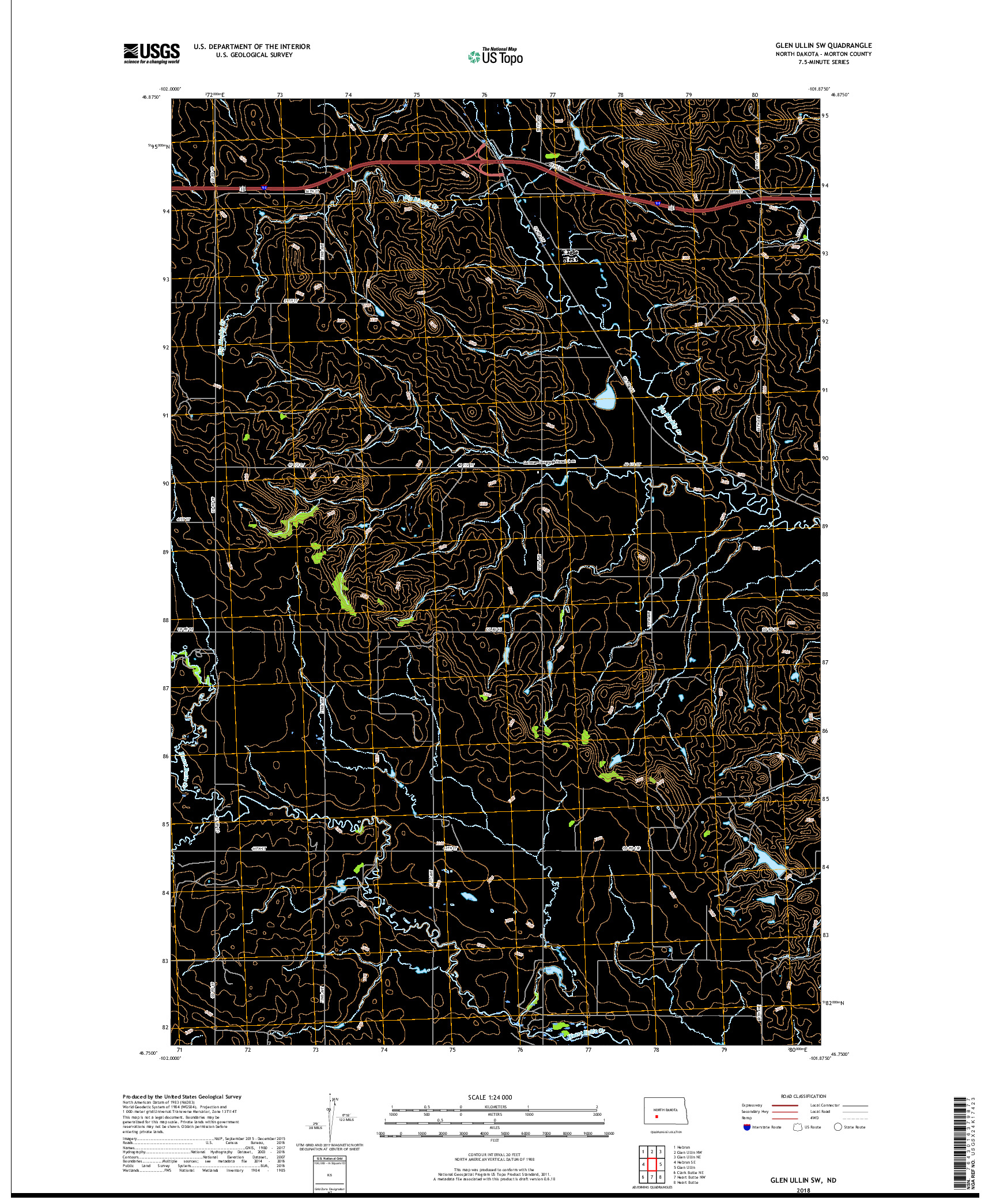 USGS US TOPO 7.5-MINUTE MAP FOR GLEN ULLIN SW, ND 2018