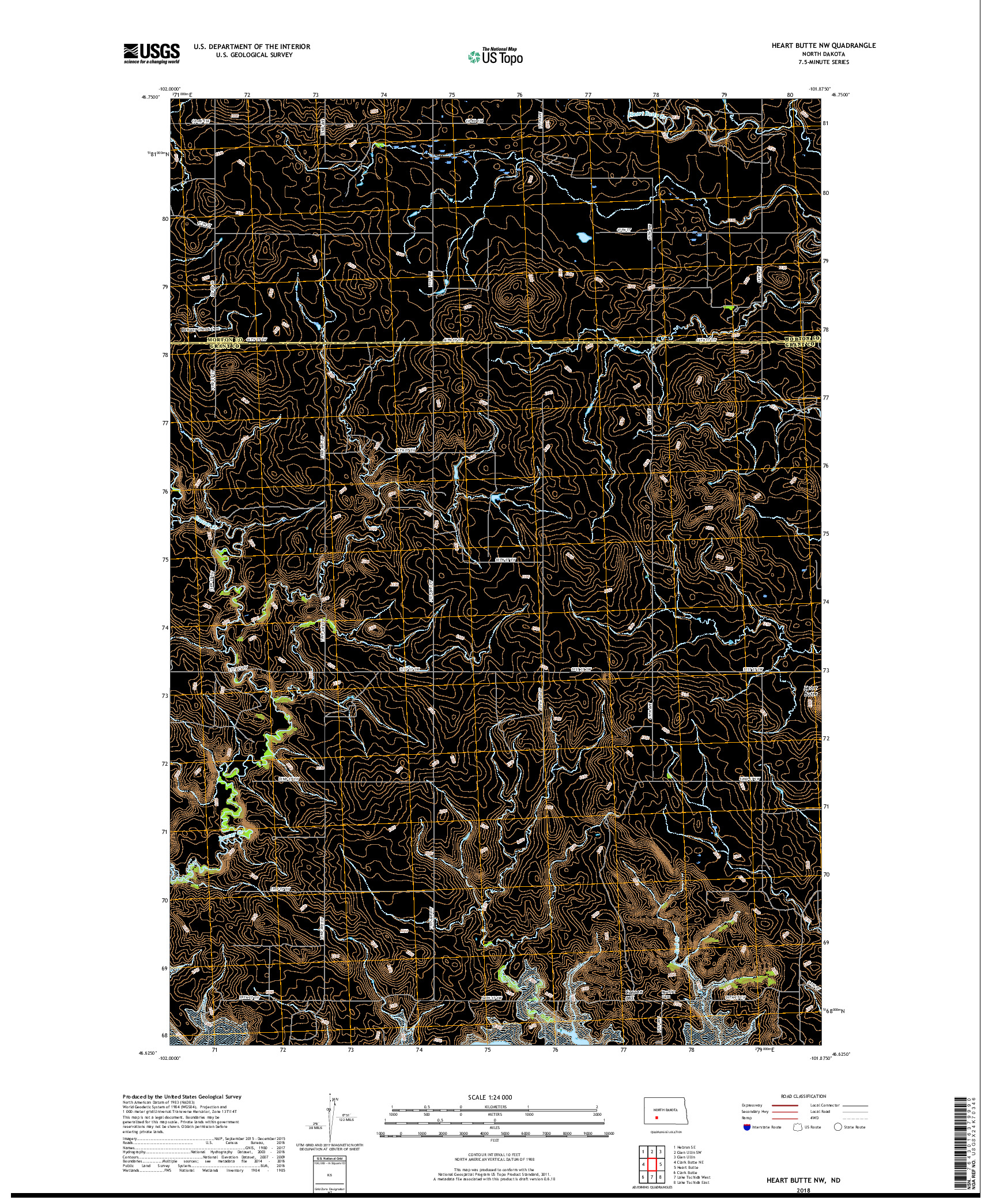 USGS US TOPO 7.5-MINUTE MAP FOR HEART BUTTE NW, ND 2018