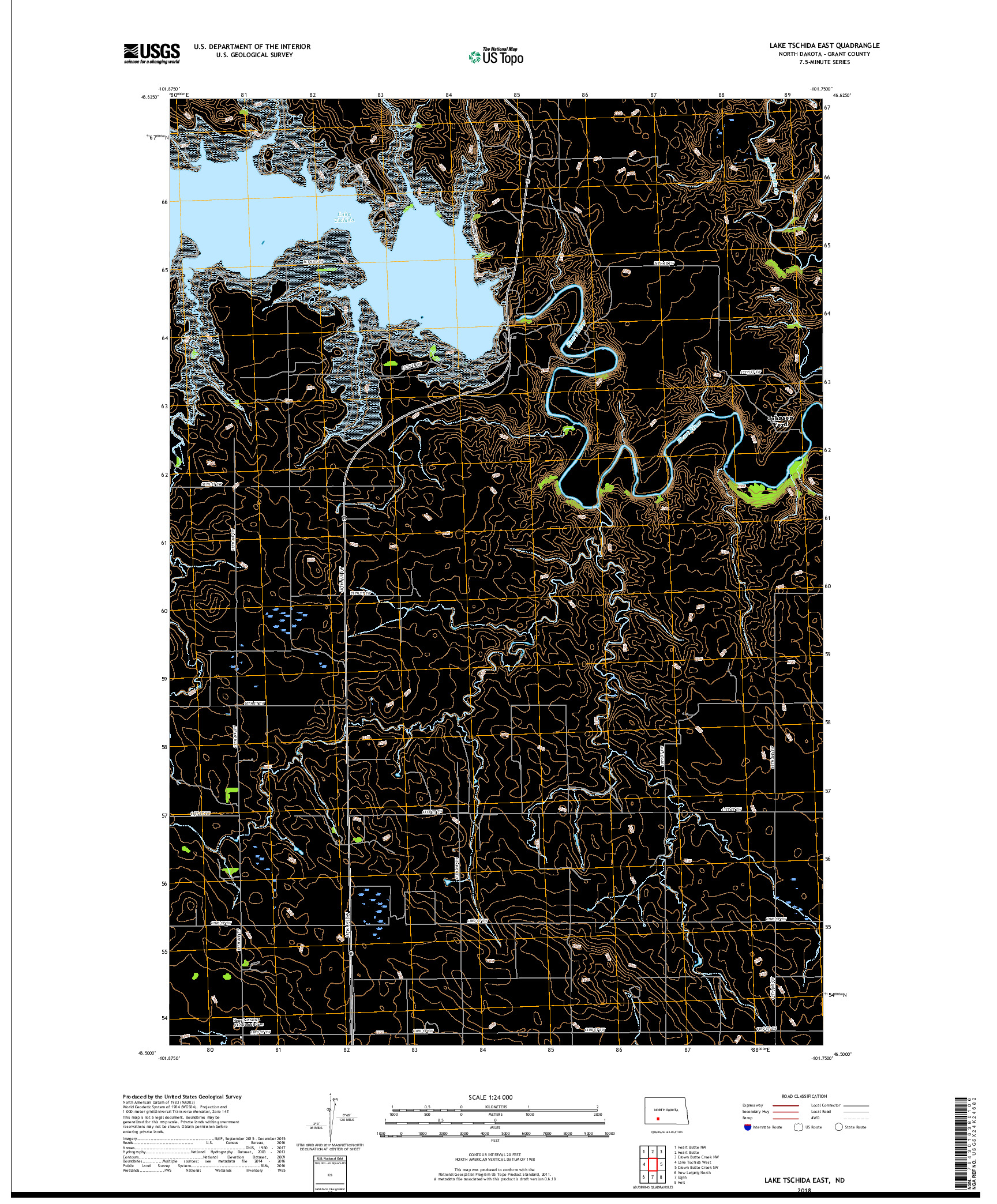 USGS US TOPO 7.5-MINUTE MAP FOR LAKE TSCHIDA EAST, ND 2018