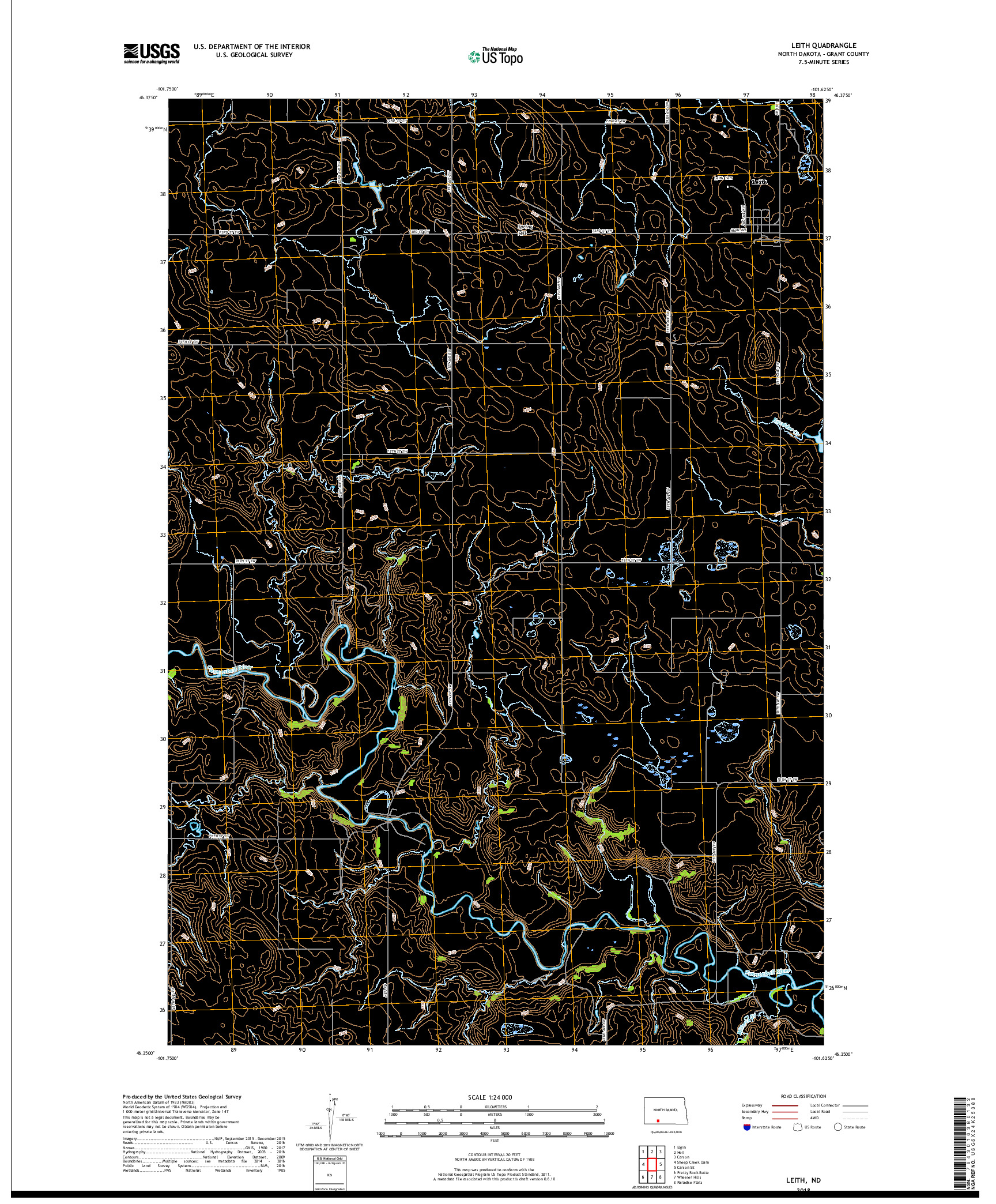 USGS US TOPO 7.5-MINUTE MAP FOR LEITH, ND 2018