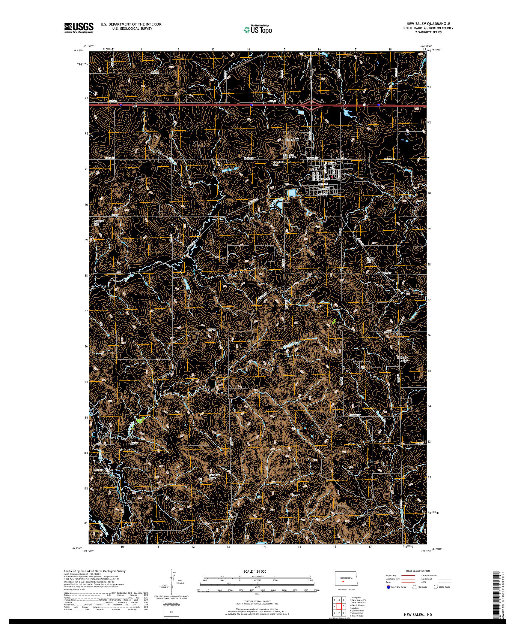 USGS US TOPO 7.5-MINUTE MAP FOR NEW SALEM, ND 2018