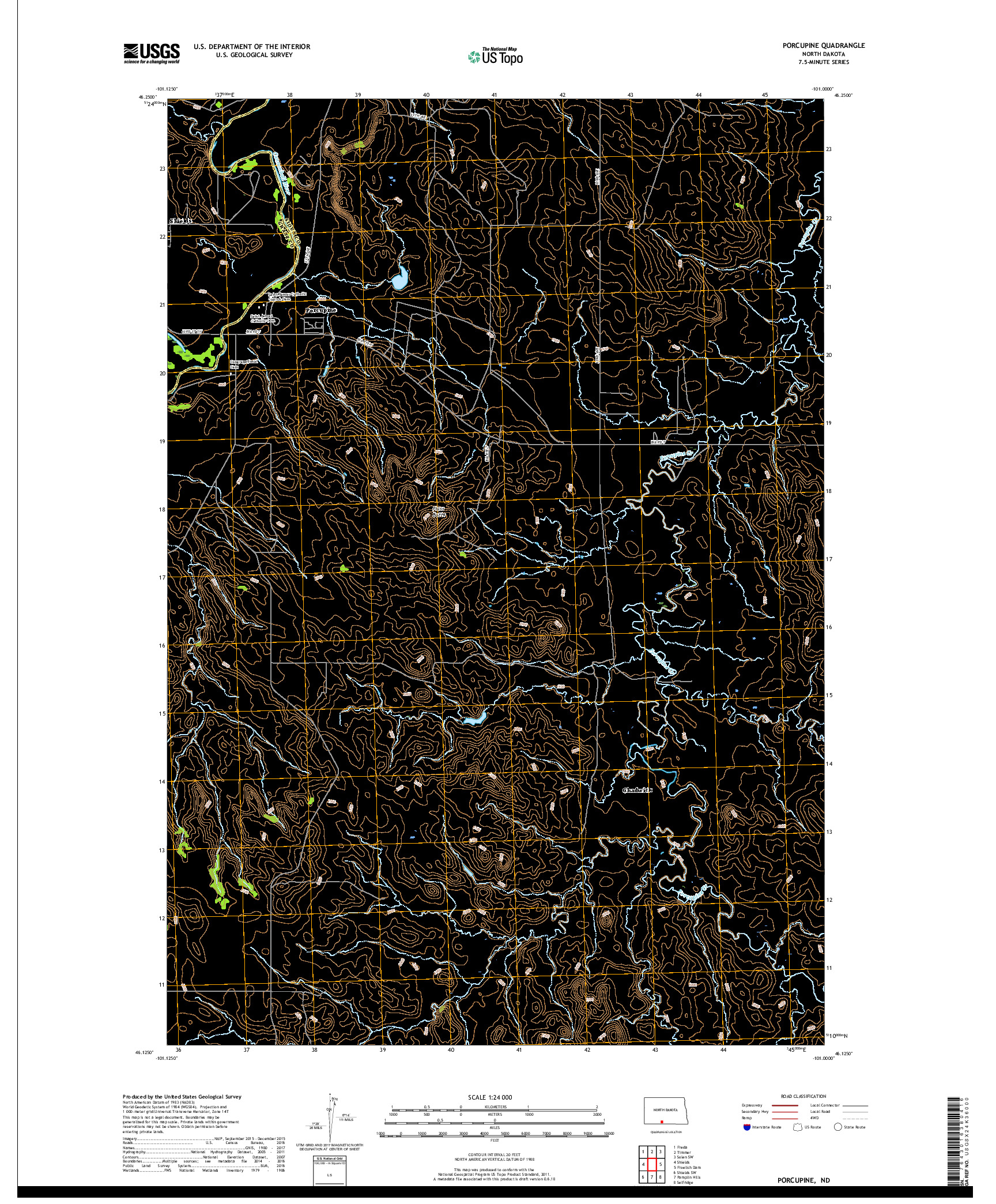 USGS US TOPO 7.5-MINUTE MAP FOR PORCUPINE, ND 2018