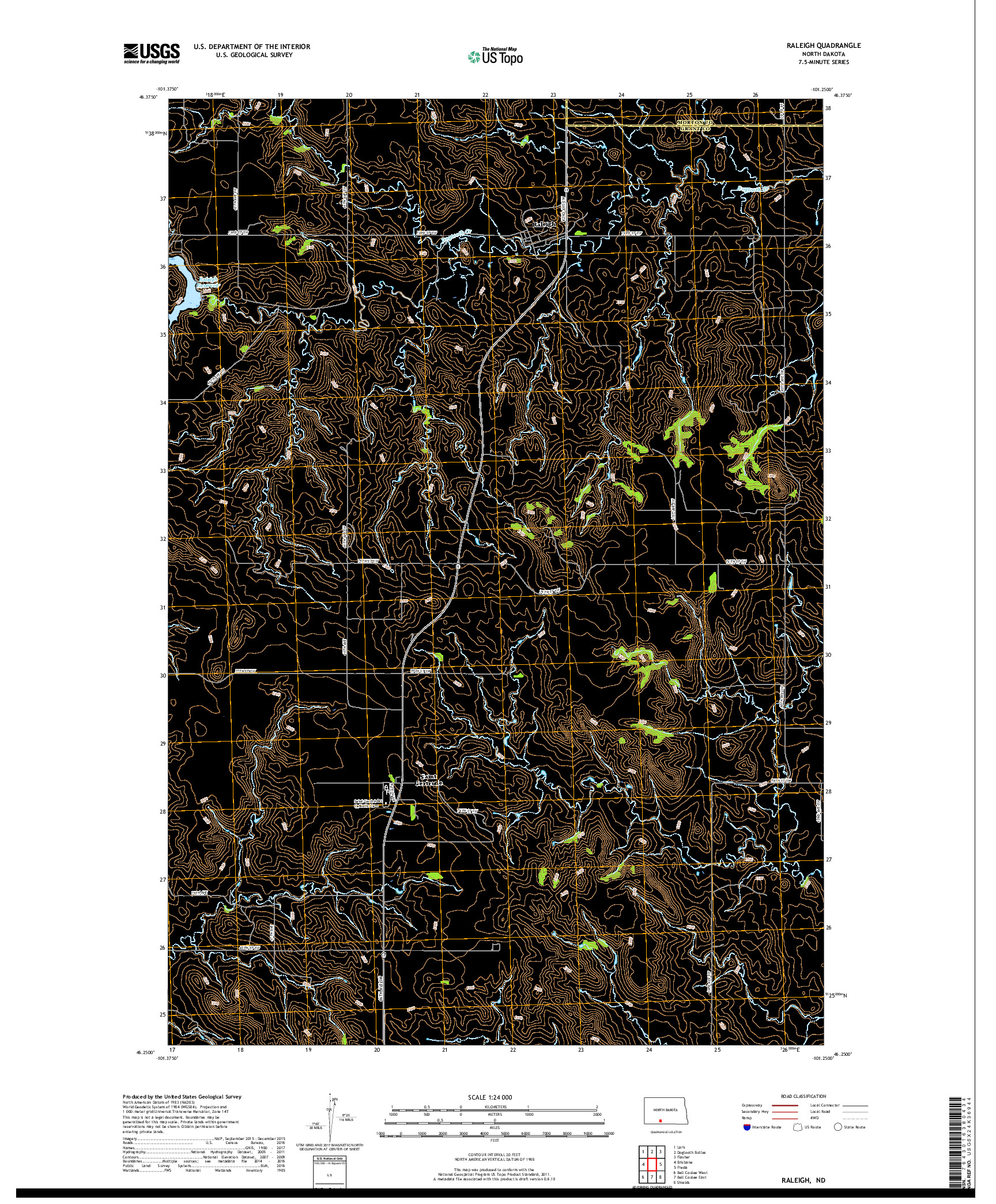 USGS US TOPO 7.5-MINUTE MAP FOR RALEIGH, ND 2018