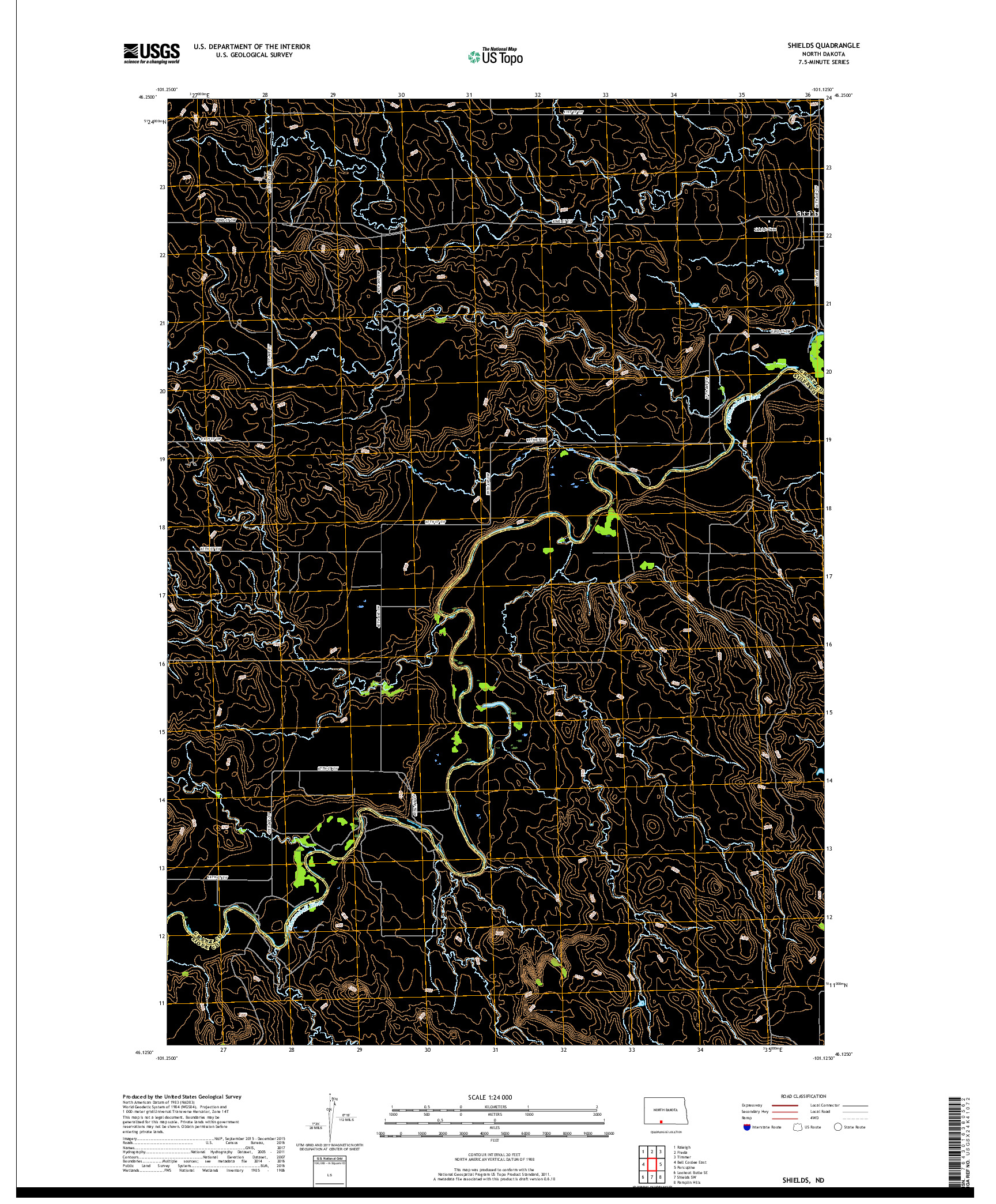 USGS US TOPO 7.5-MINUTE MAP FOR SHIELDS, ND 2018
