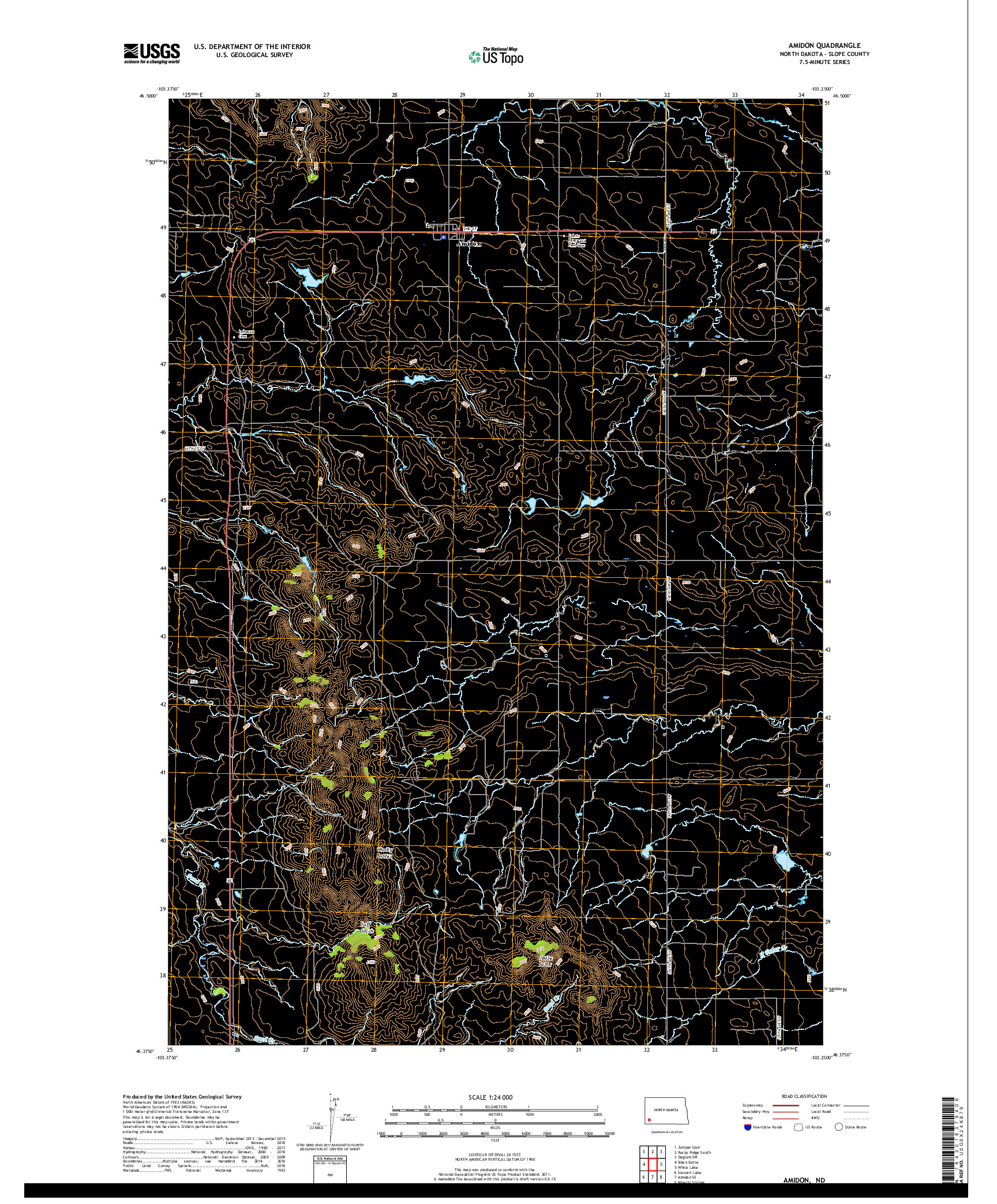 USGS US TOPO 7.5-MINUTE MAP FOR AMIDON, ND 2018