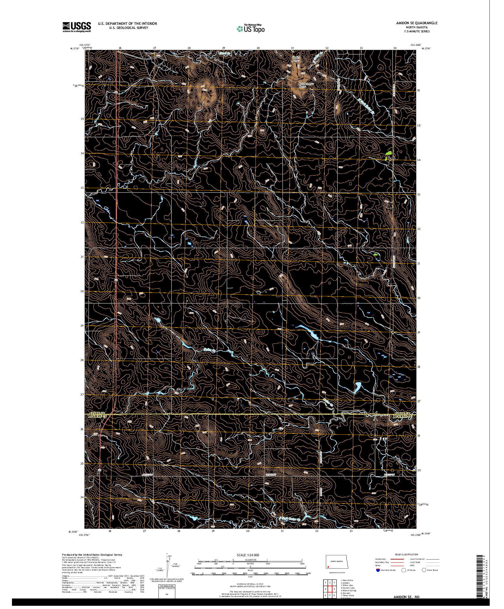 USGS US TOPO 7.5-MINUTE MAP FOR AMIDON SE, ND 2018