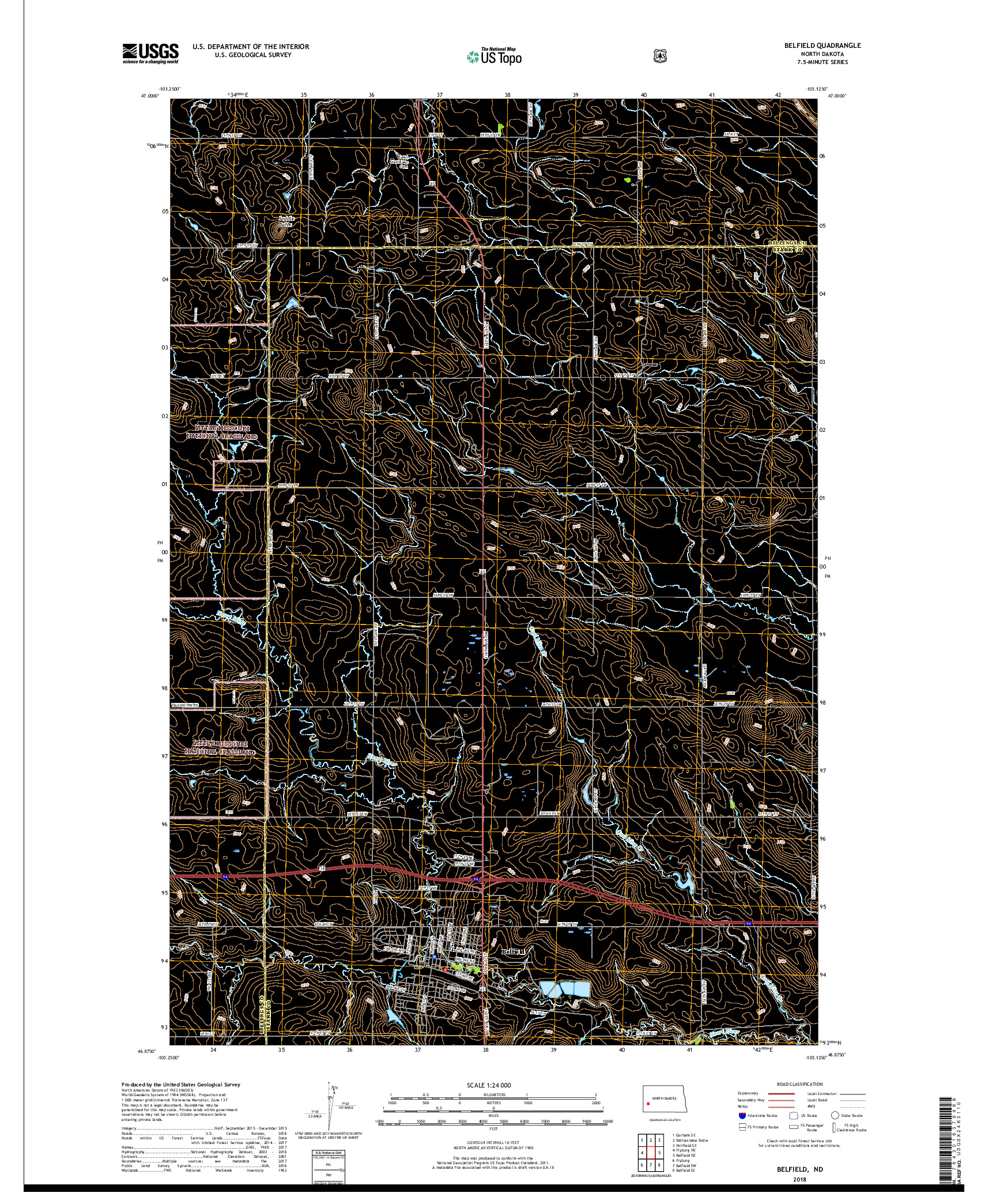 USGS US TOPO 7.5-MINUTE MAP FOR BELFIELD, ND 2018