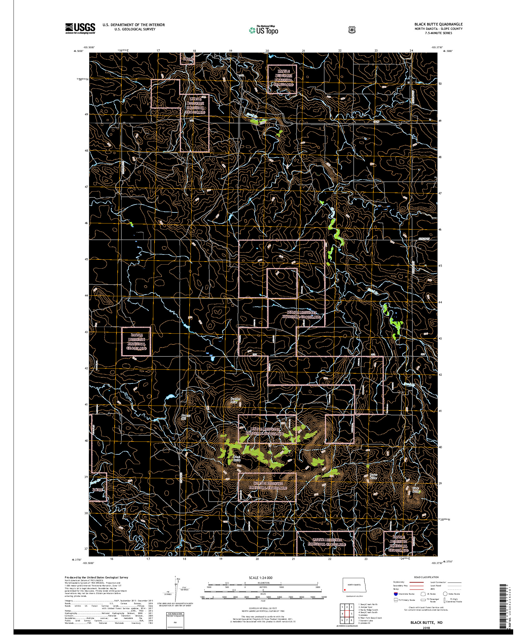 USGS US TOPO 7.5-MINUTE MAP FOR BLACK BUTTE, ND 2018