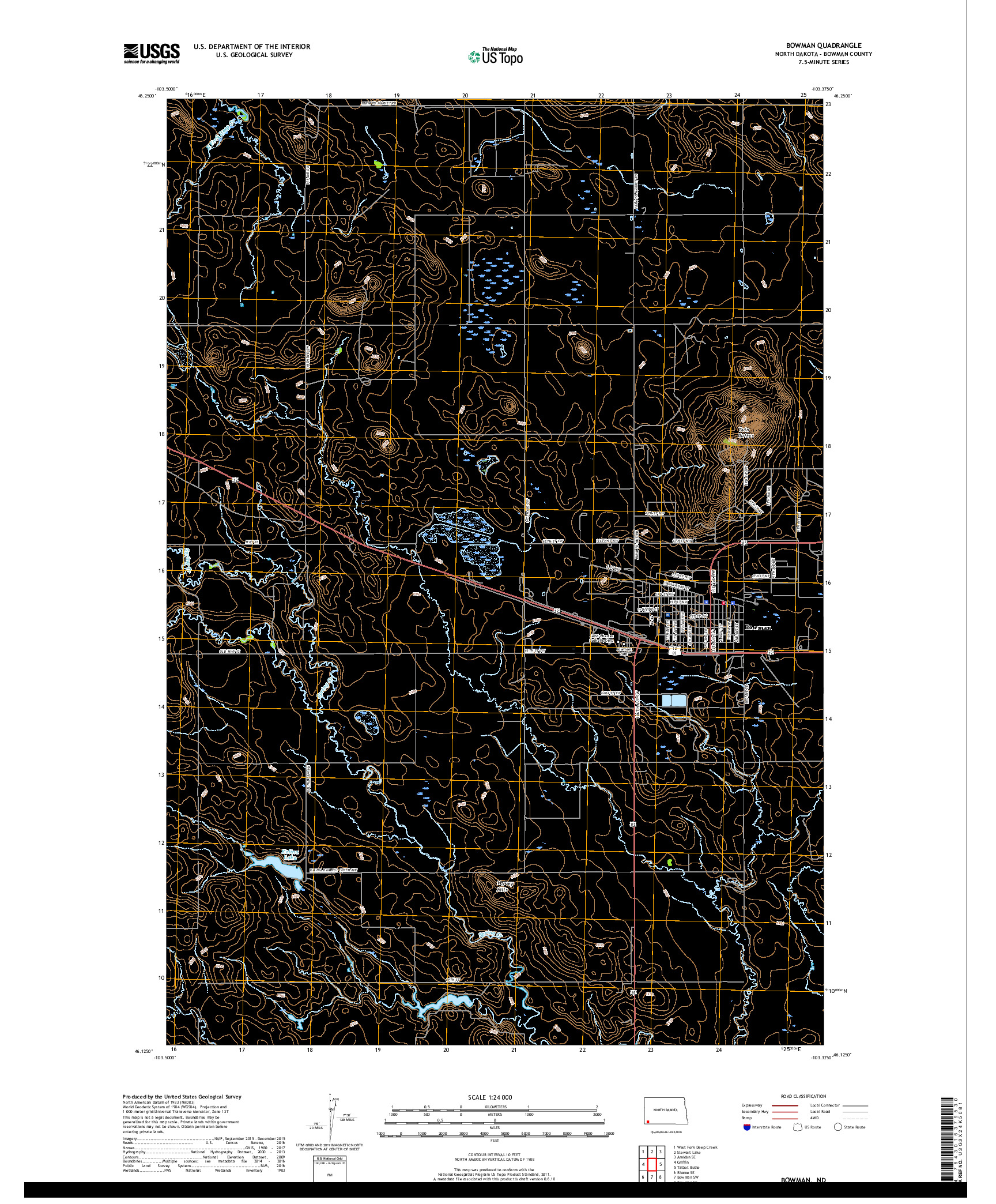 USGS US TOPO 7.5-MINUTE MAP FOR BOWMAN, ND 2018