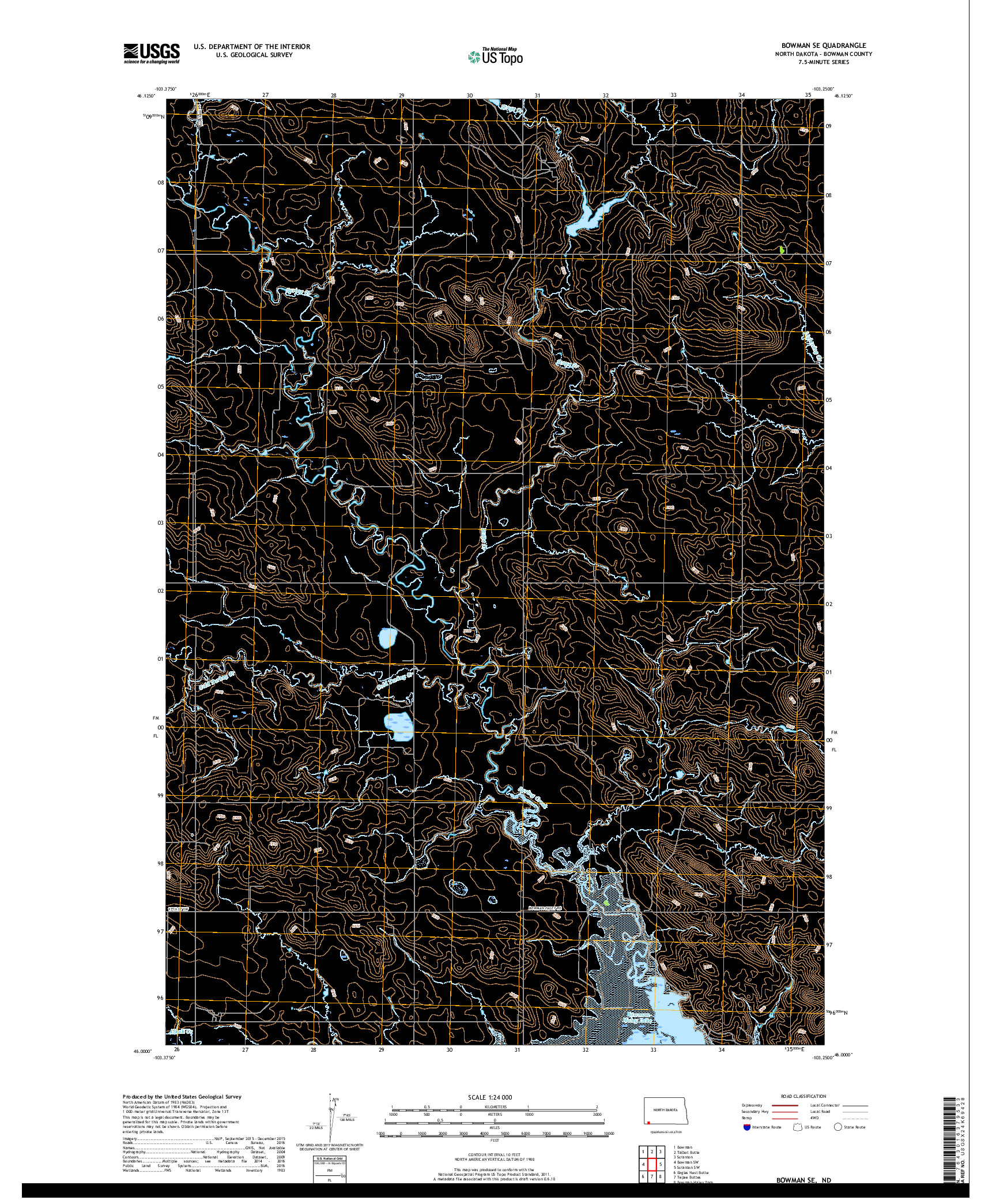 USGS US TOPO 7.5-MINUTE MAP FOR BOWMAN SE, ND 2018