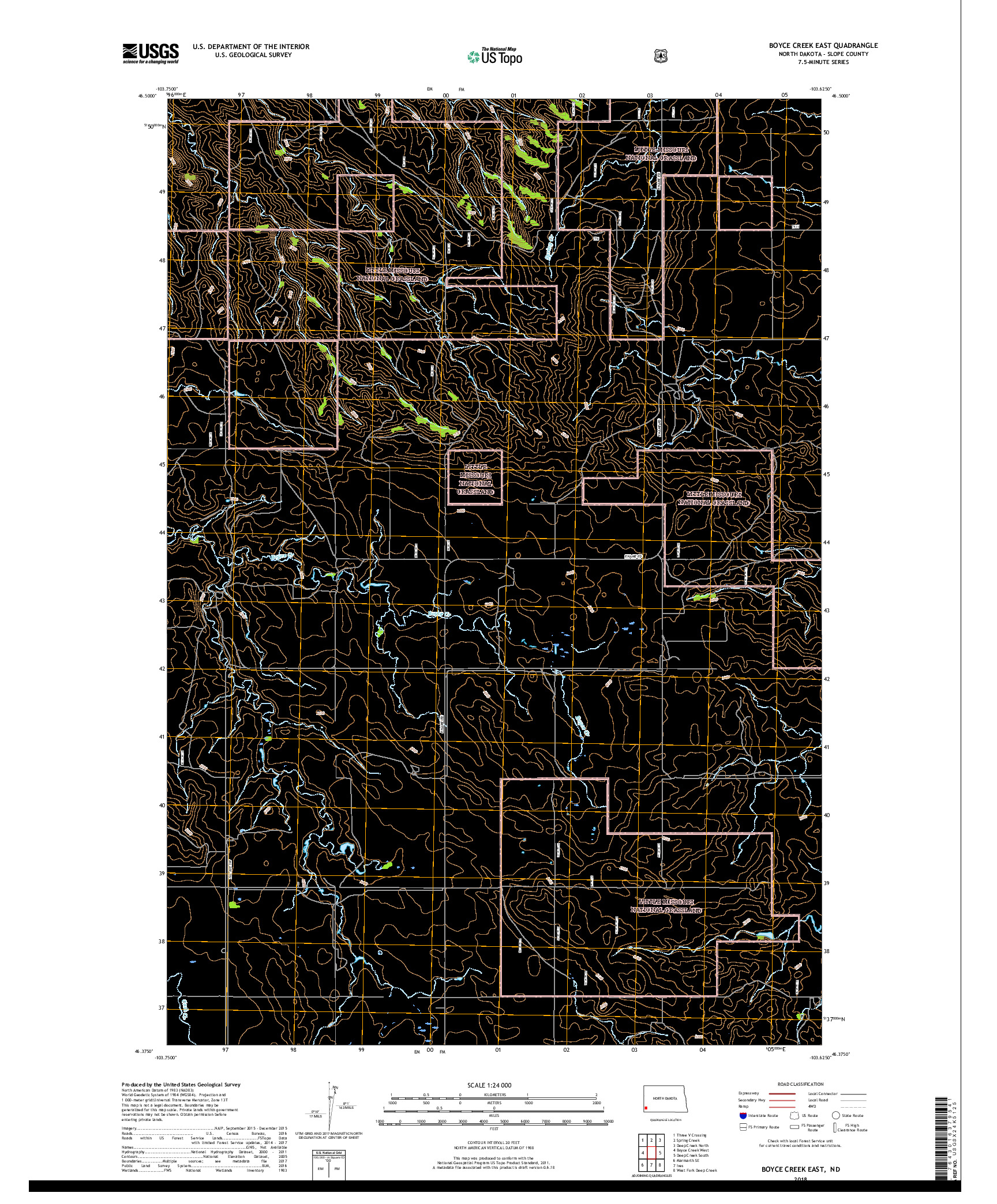 USGS US TOPO 7.5-MINUTE MAP FOR BOYCE CREEK EAST, ND 2018