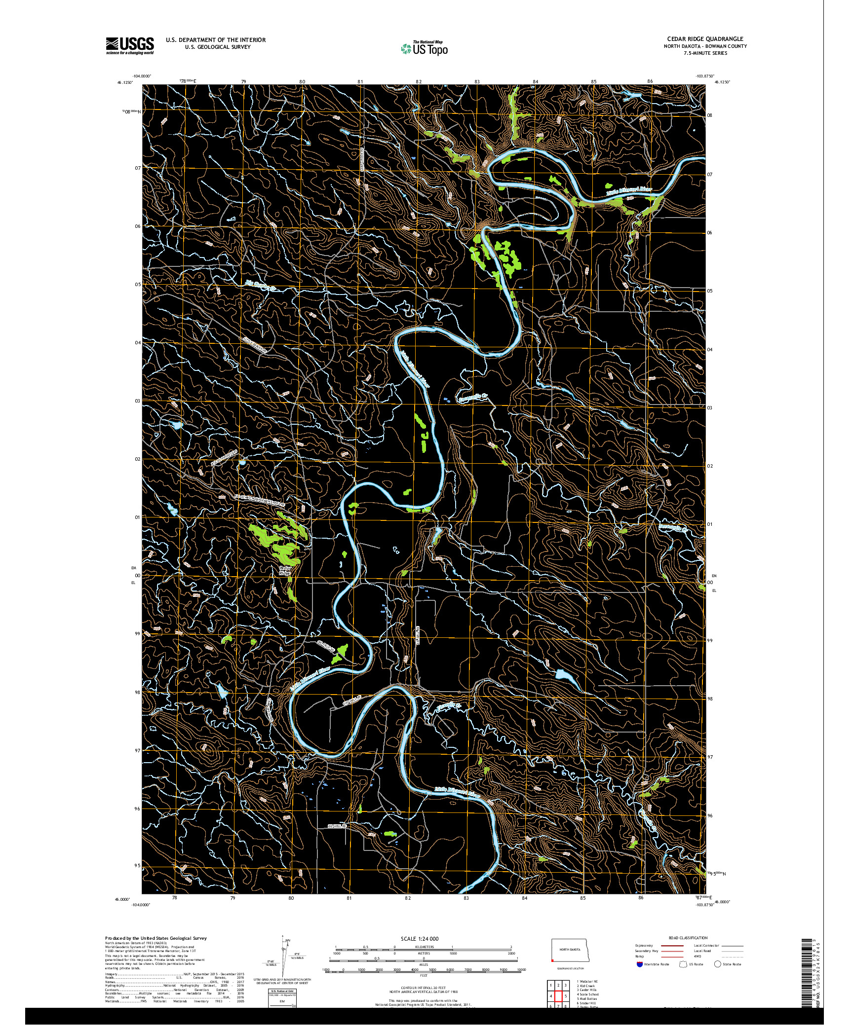 USGS US TOPO 7.5-MINUTE MAP FOR CEDAR RIDGE, ND 2018