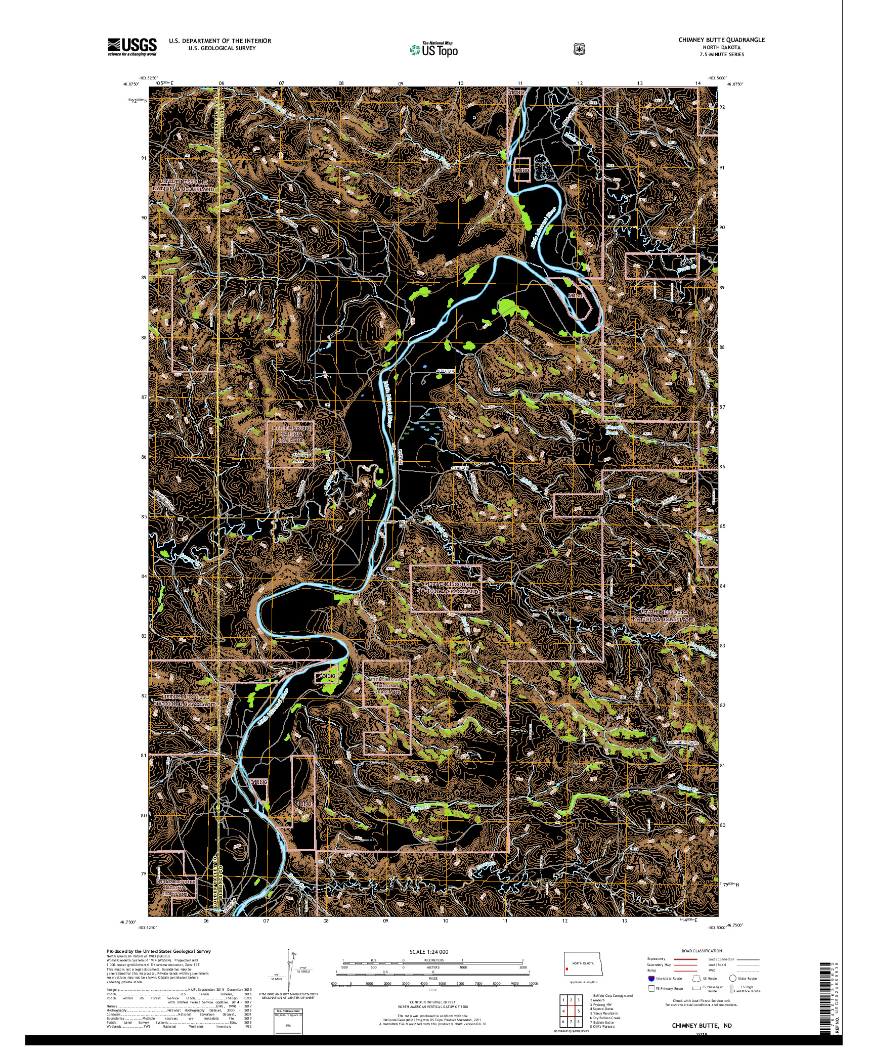 USGS US TOPO 7.5-MINUTE MAP FOR CHIMNEY BUTTE, ND 2018