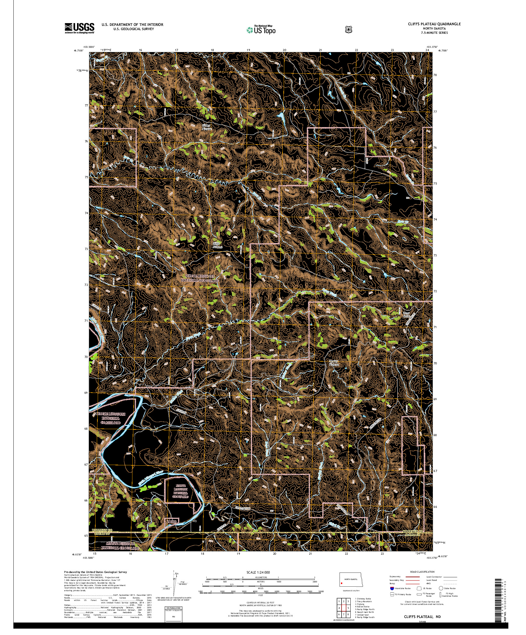 USGS US TOPO 7.5-MINUTE MAP FOR CLIFFS PLATEAU, ND 2018