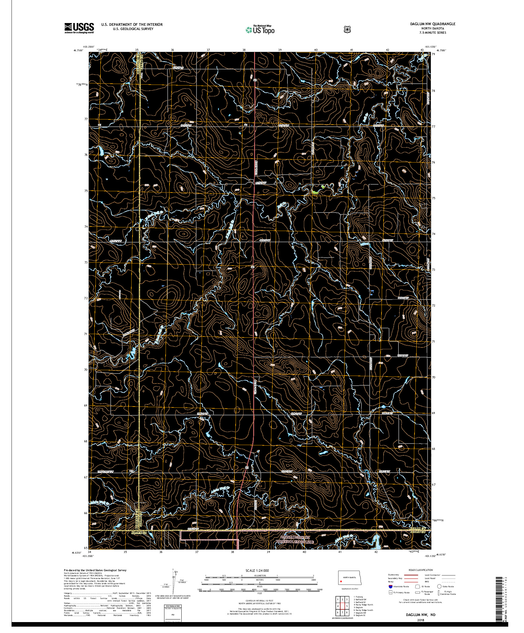 USGS US TOPO 7.5-MINUTE MAP FOR DAGLUM NW, ND 2018