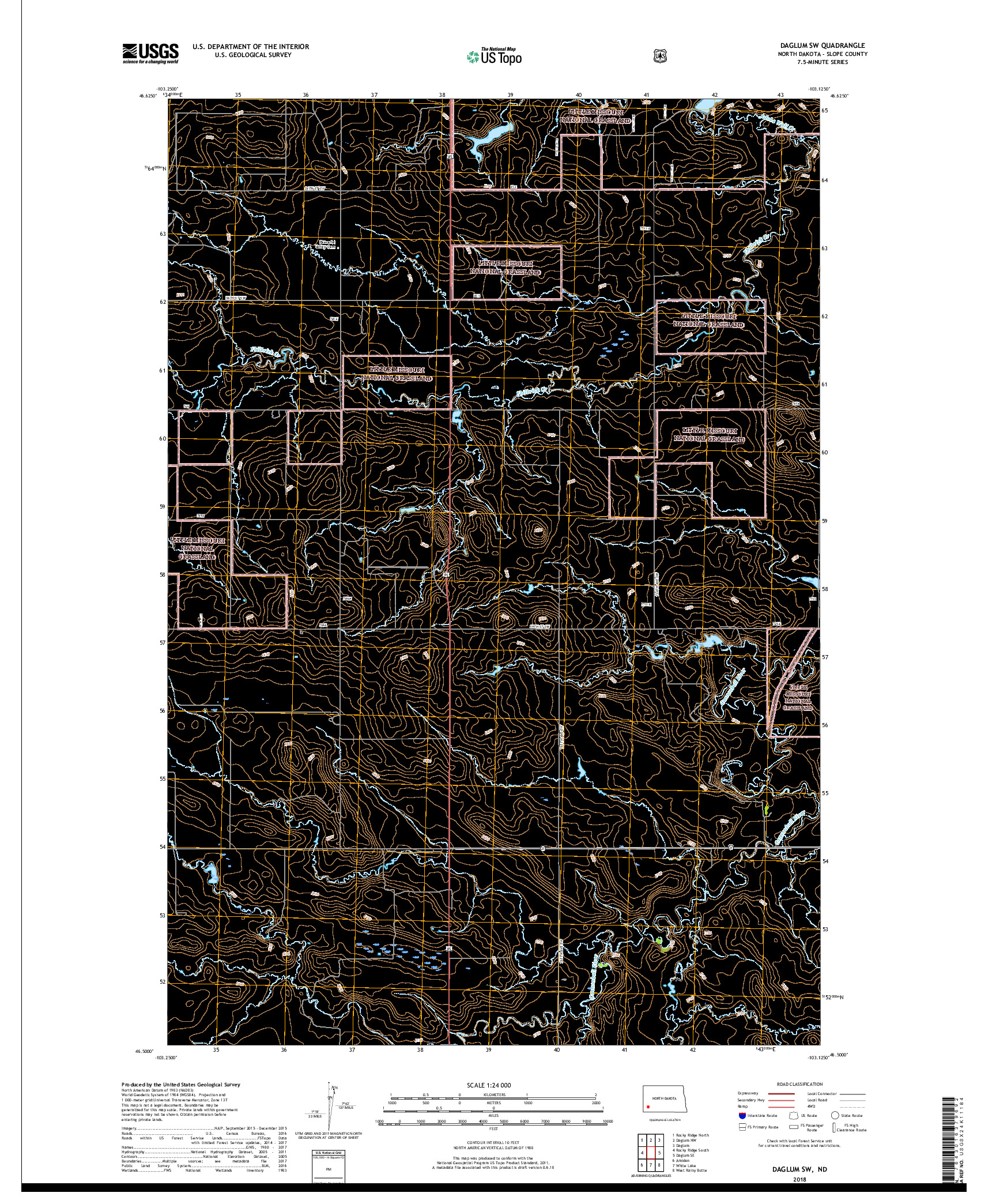 USGS US TOPO 7.5-MINUTE MAP FOR DAGLUM SW, ND 2018