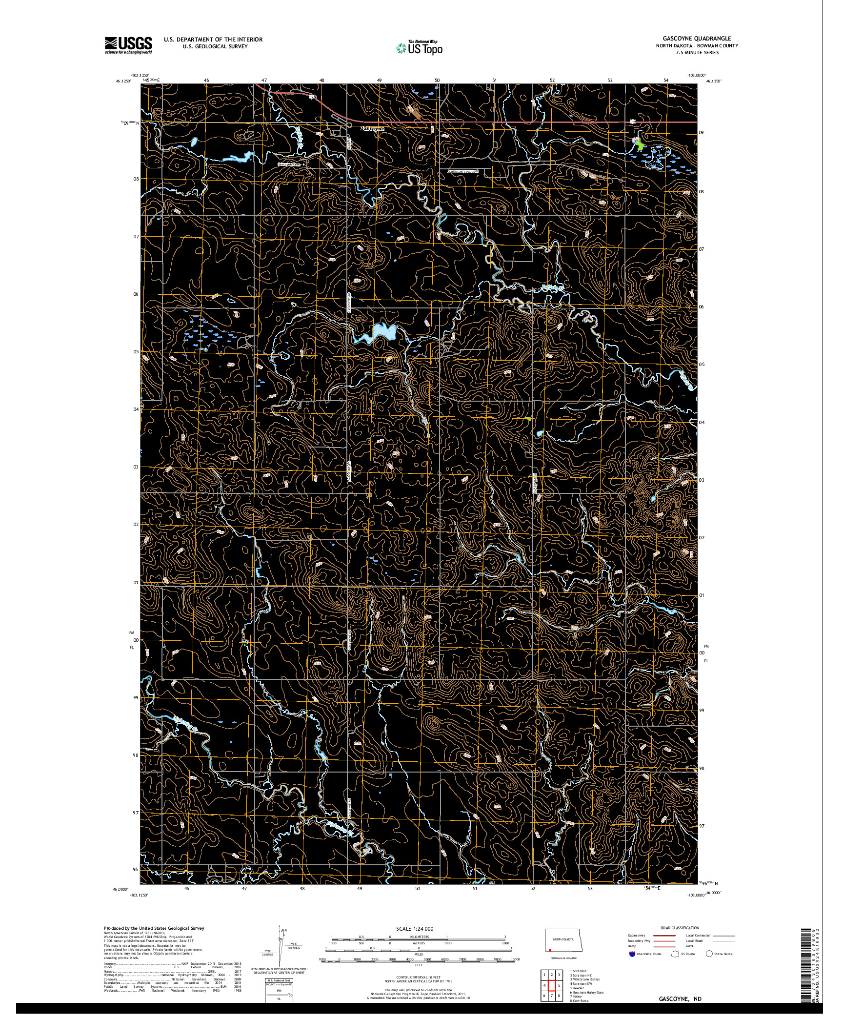 USGS US TOPO 7.5-MINUTE MAP FOR GASCOYNE, ND 2018
