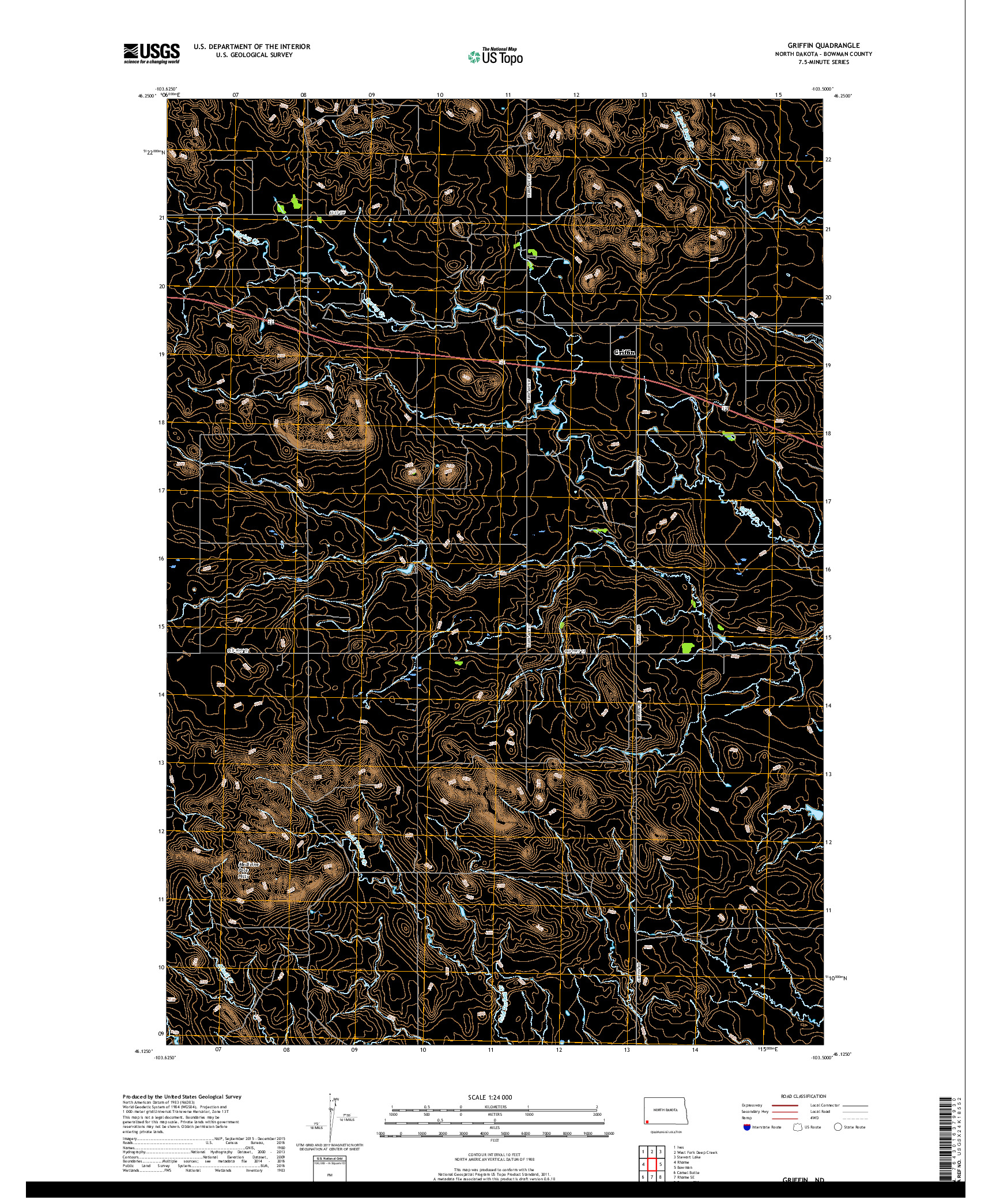 USGS US TOPO 7.5-MINUTE MAP FOR GRIFFIN, ND 2018