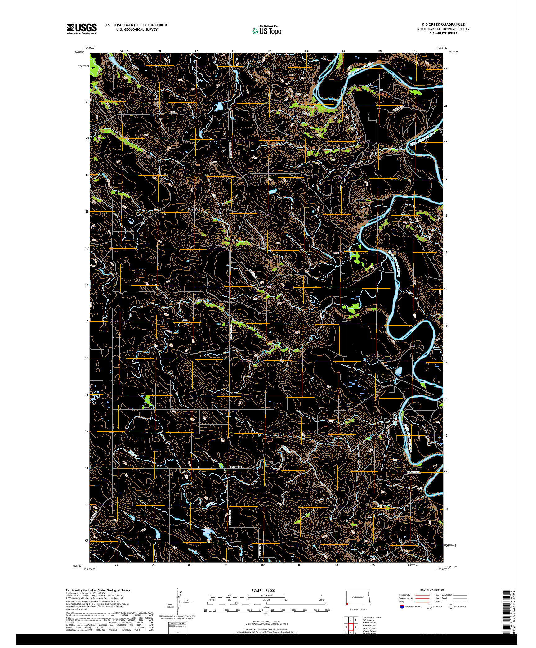 USGS US TOPO 7.5-MINUTE MAP FOR KID CREEK, ND 2018