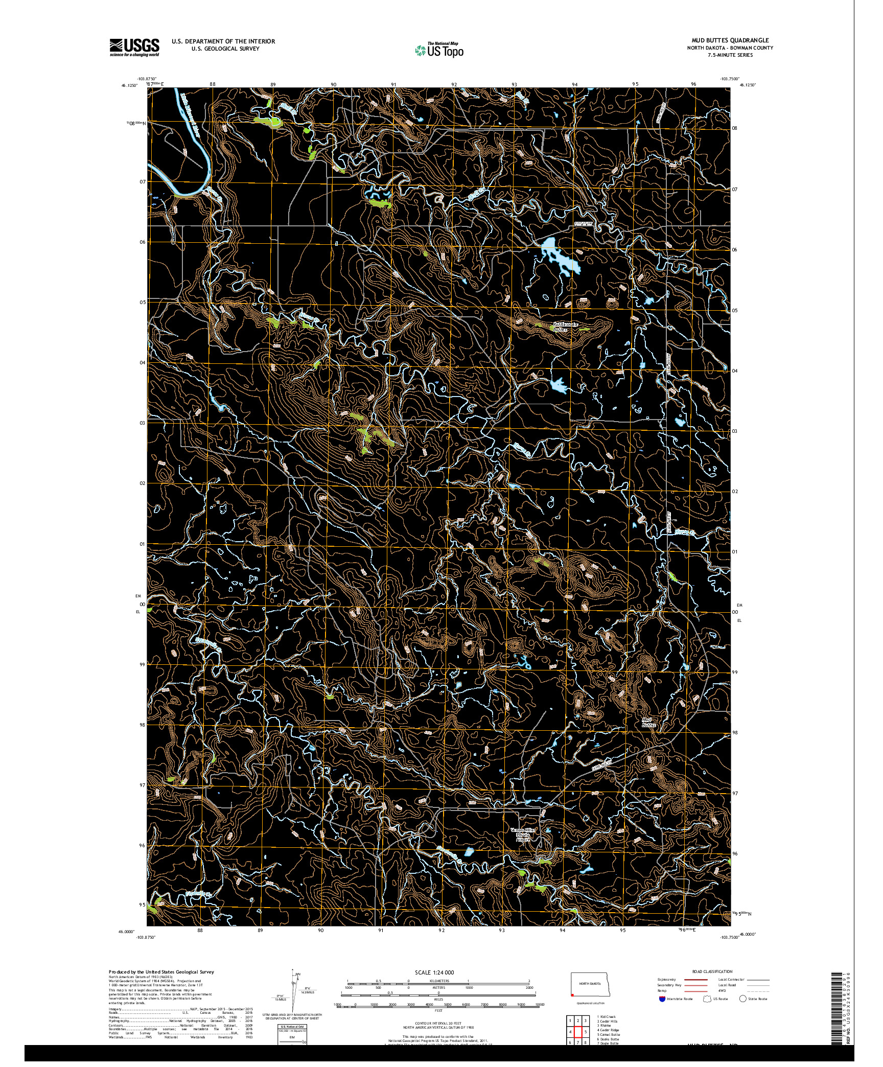 USGS US TOPO 7.5-MINUTE MAP FOR MUD BUTTES, ND 2018