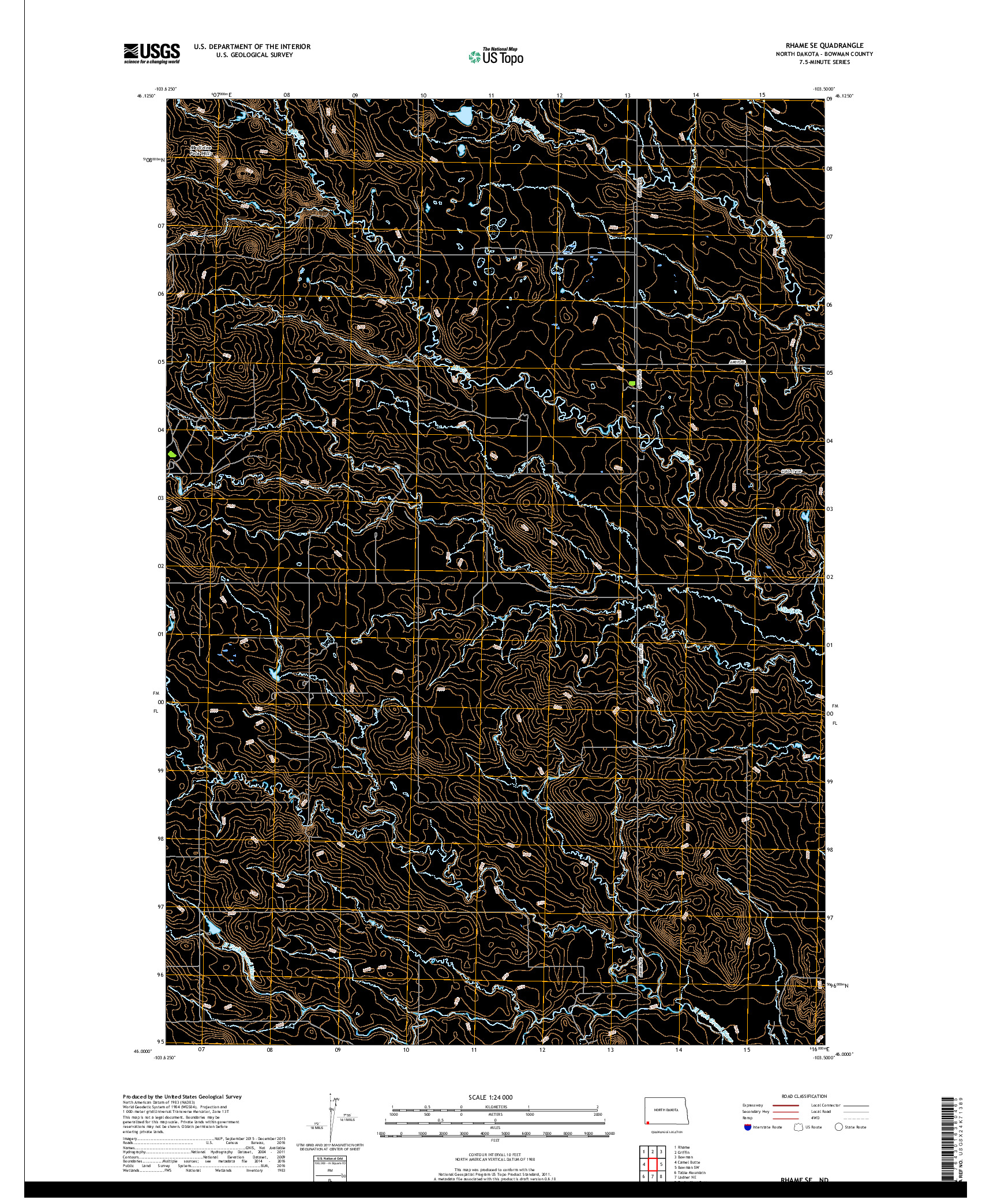 USGS US TOPO 7.5-MINUTE MAP FOR RHAME SE, ND 2018