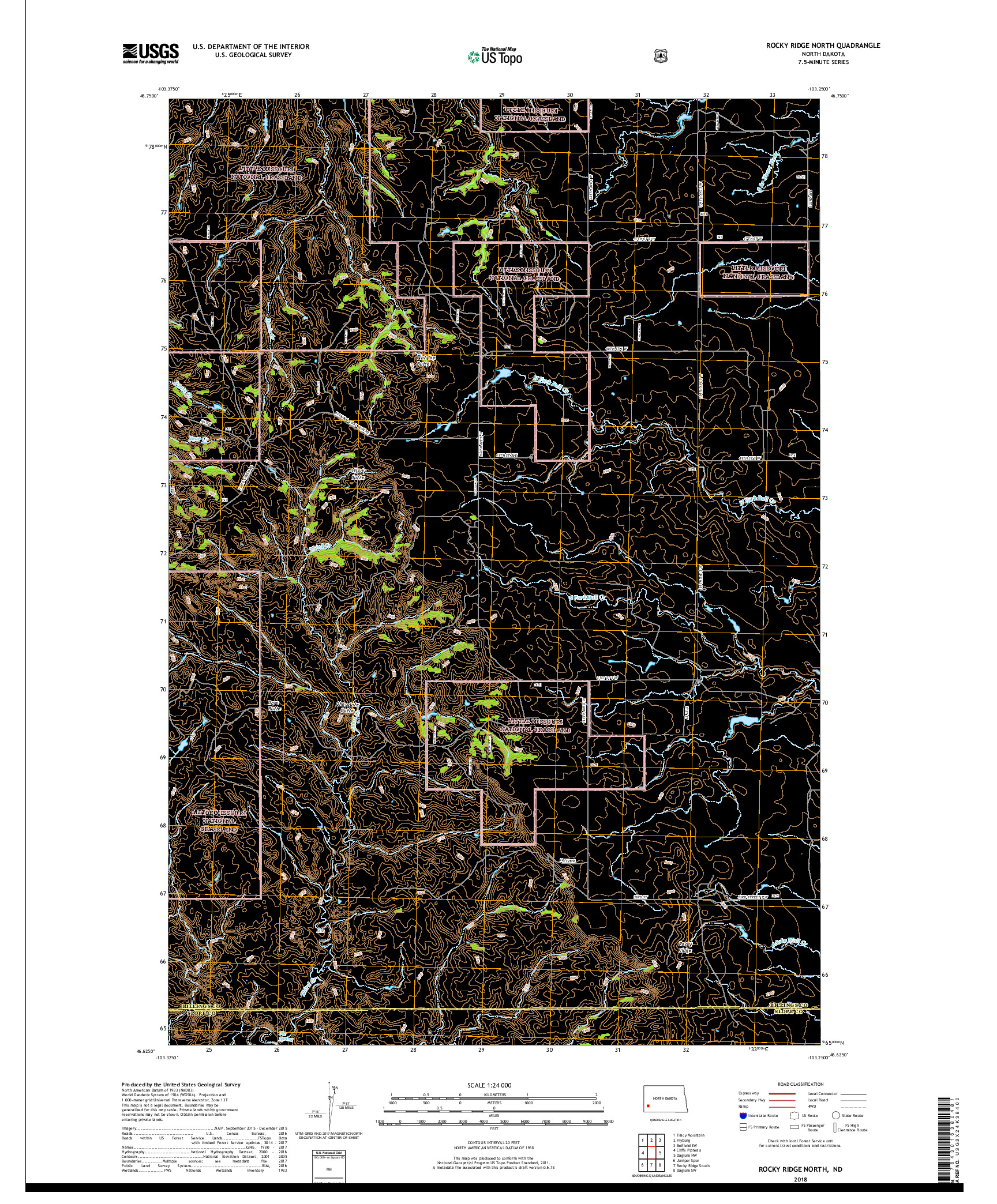 USGS US TOPO 7.5-MINUTE MAP FOR ROCKY RIDGE NORTH, ND 2018