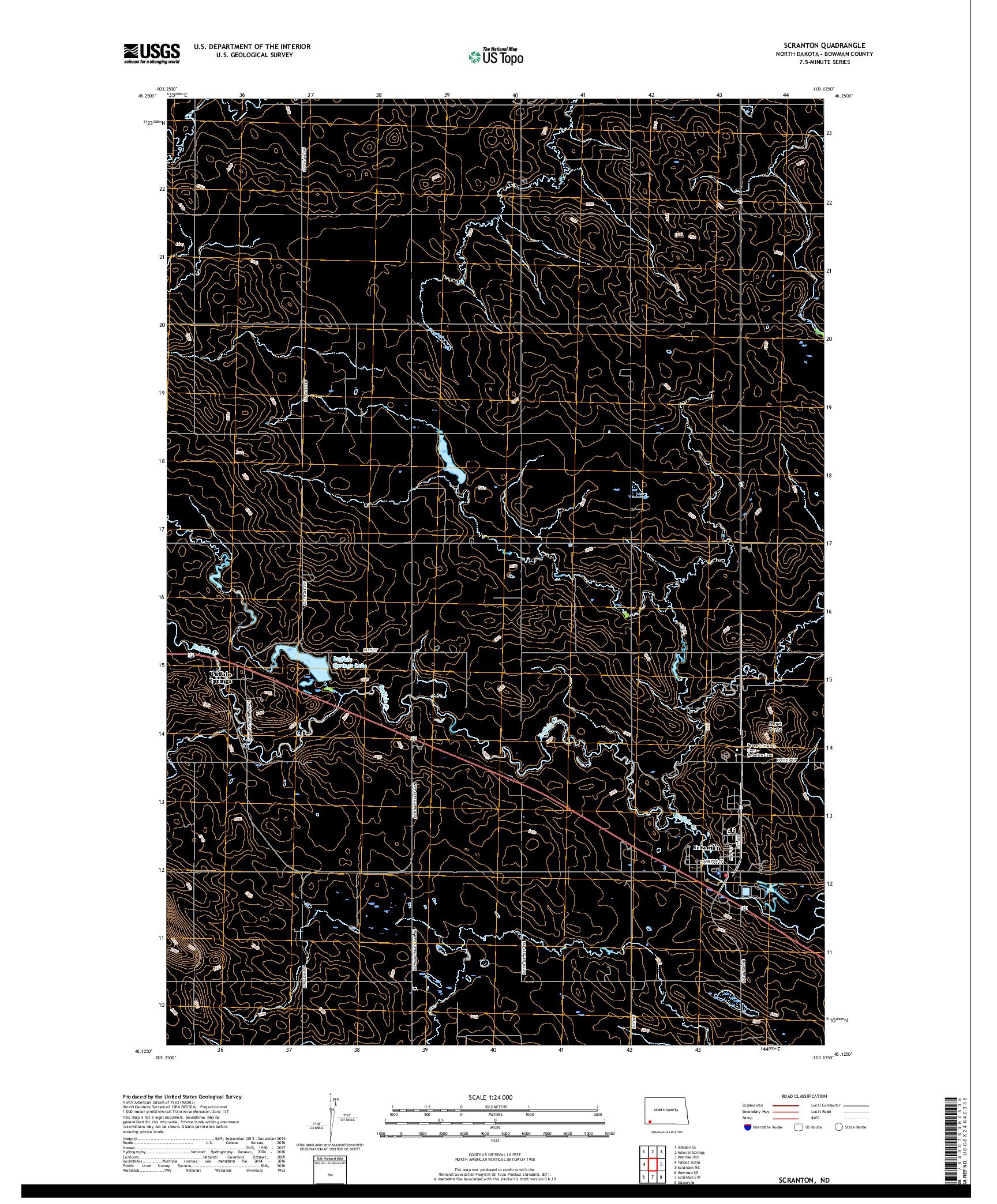USGS US TOPO 7.5-MINUTE MAP FOR SCRANTON, ND 2018