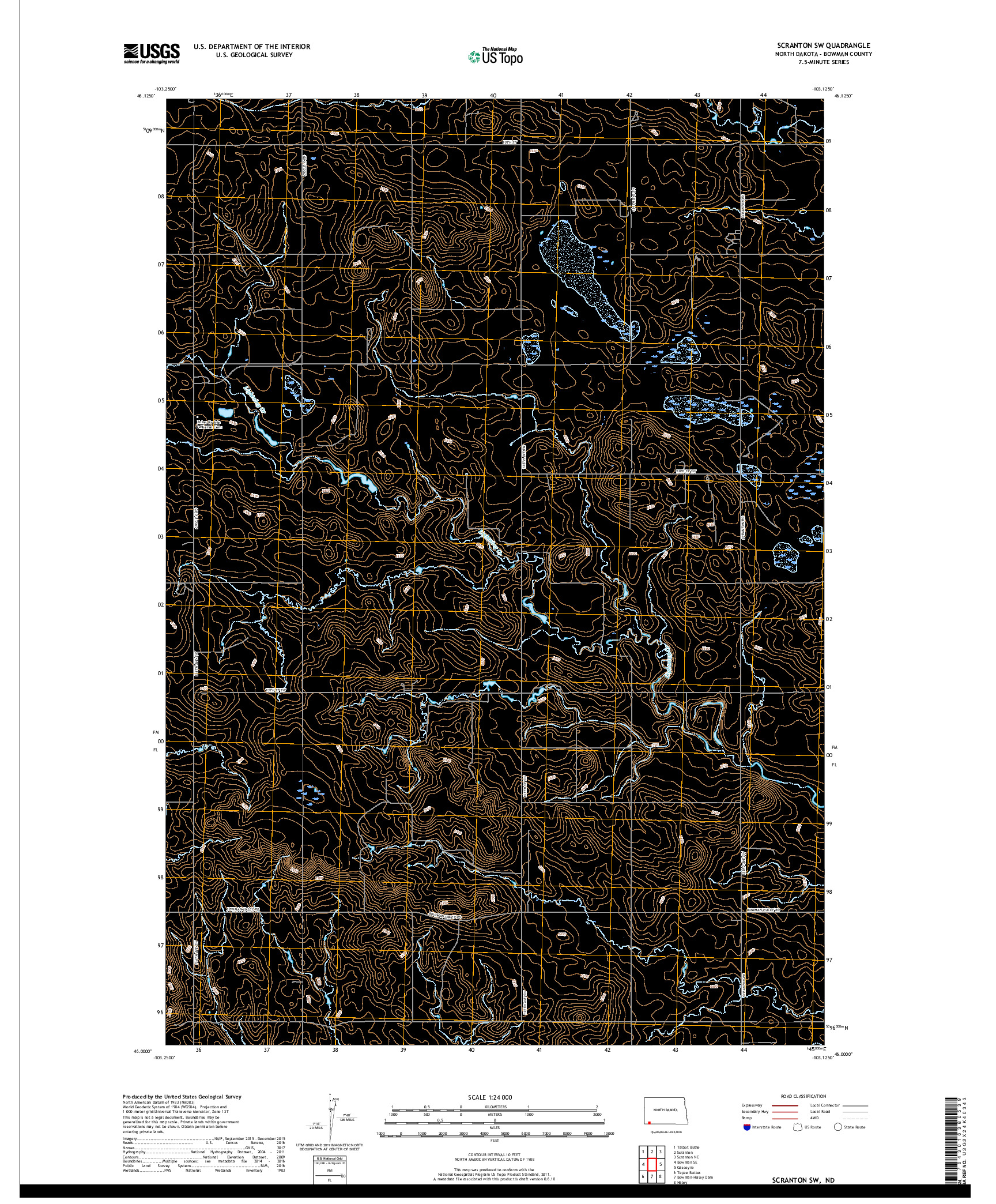 USGS US TOPO 7.5-MINUTE MAP FOR SCRANTON SW, ND 2018