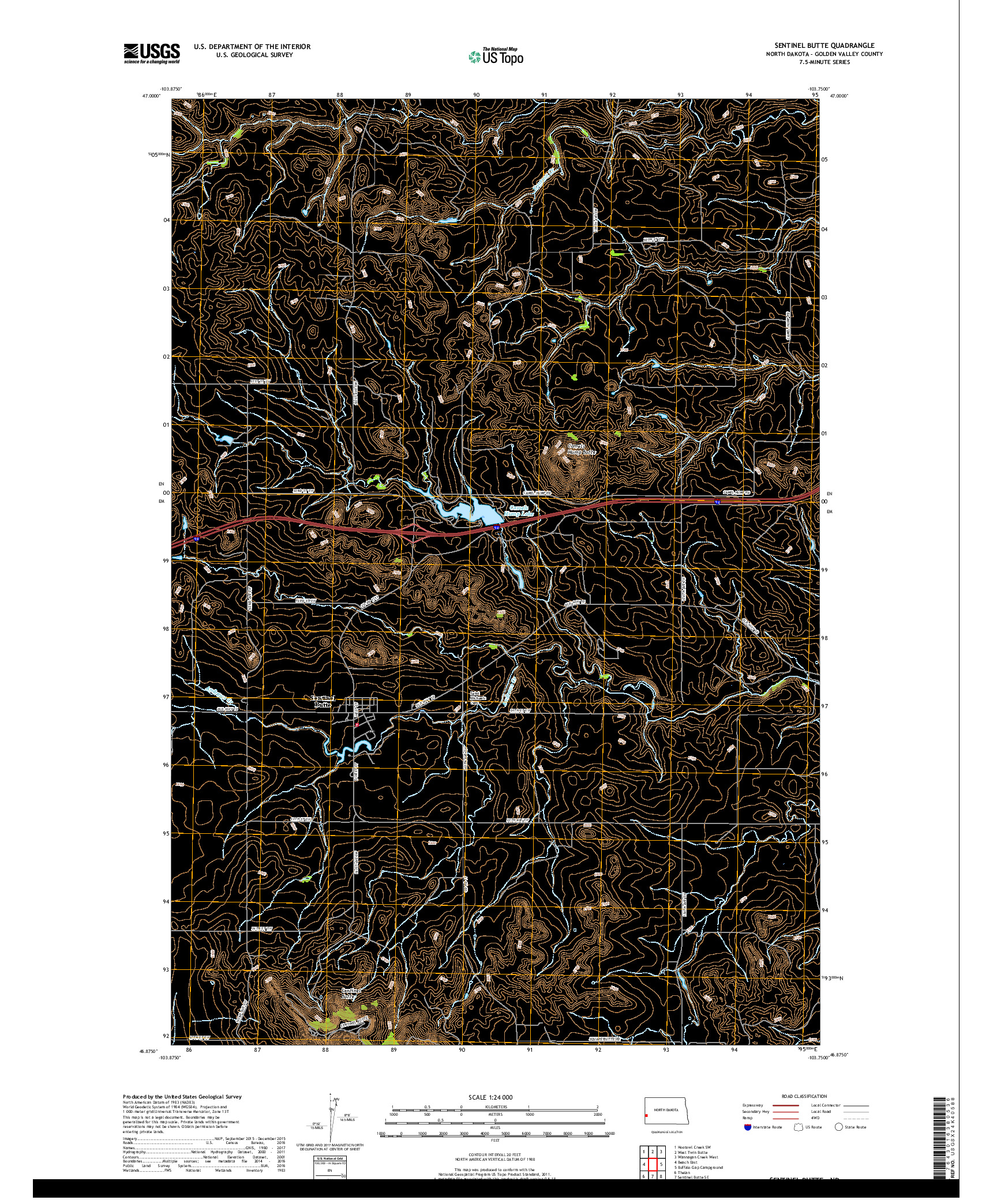 USGS US TOPO 7.5-MINUTE MAP FOR SENTINEL BUTTE, ND 2018