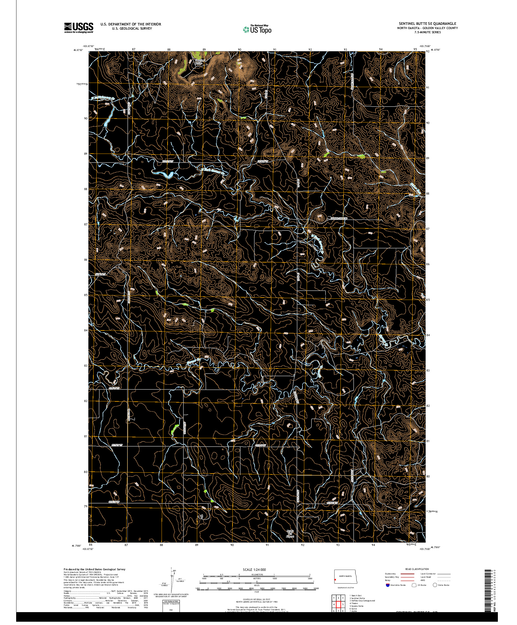 USGS US TOPO 7.5-MINUTE MAP FOR SENTINEL BUTTE SE, ND 2018