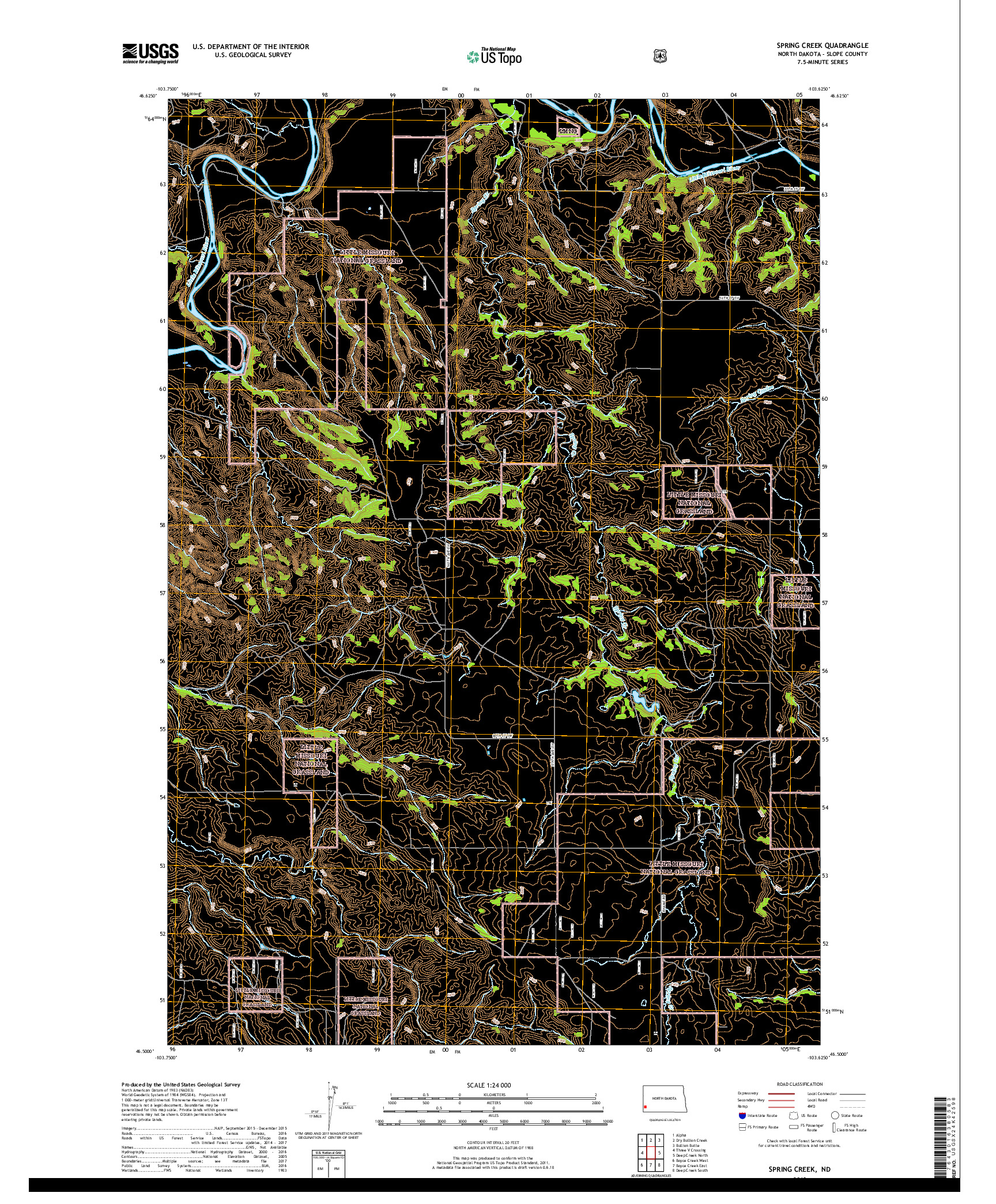 USGS US TOPO 7.5-MINUTE MAP FOR SPRING CREEK, ND 2018