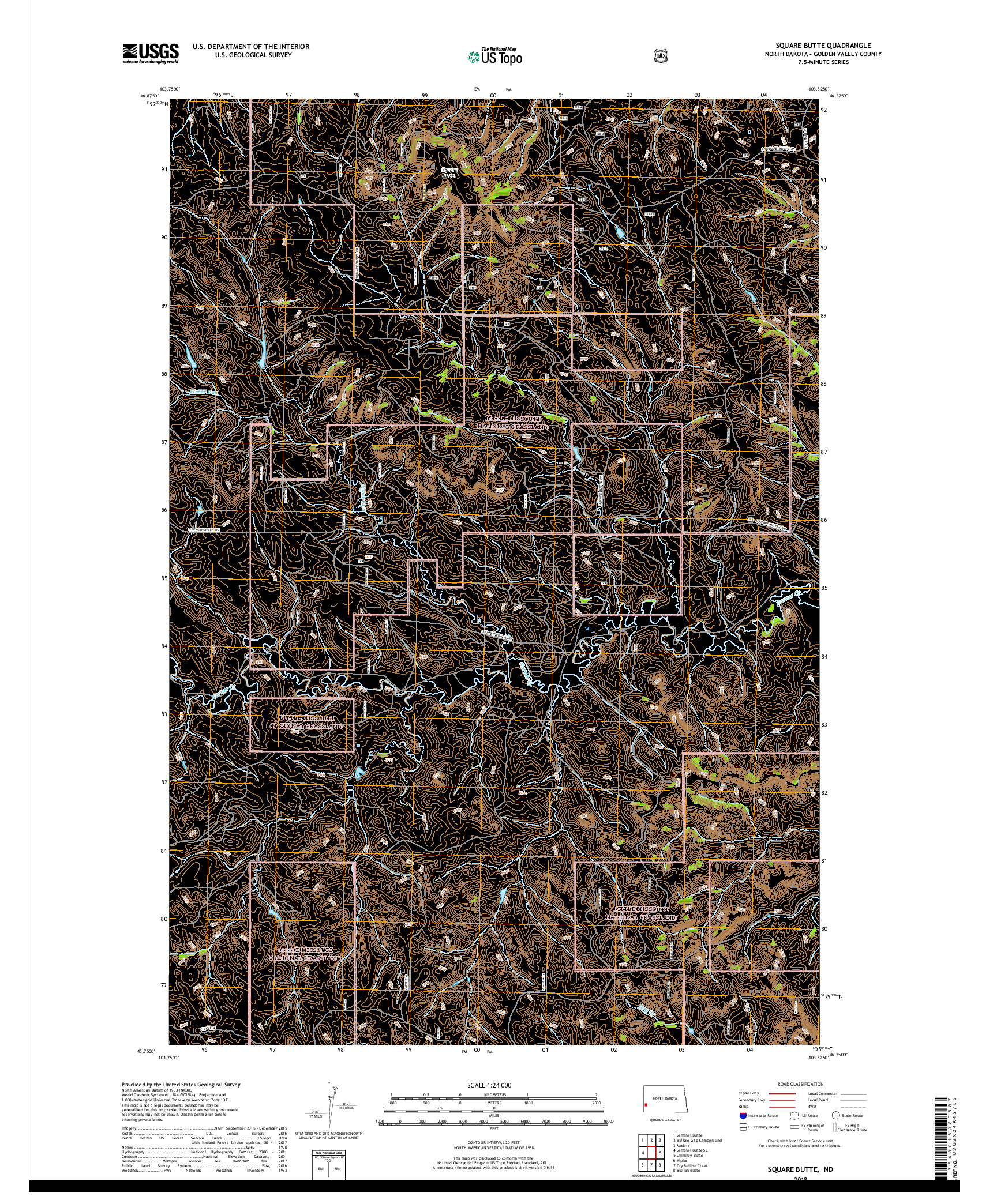 USGS US TOPO 7.5-MINUTE MAP FOR SQUARE BUTTE, ND 2018