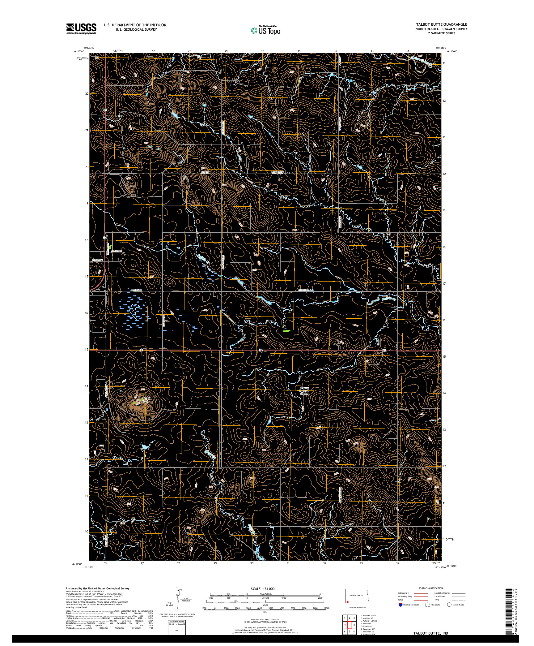 USGS US TOPO 7.5-MINUTE MAP FOR TALBOT BUTTE, ND 2018