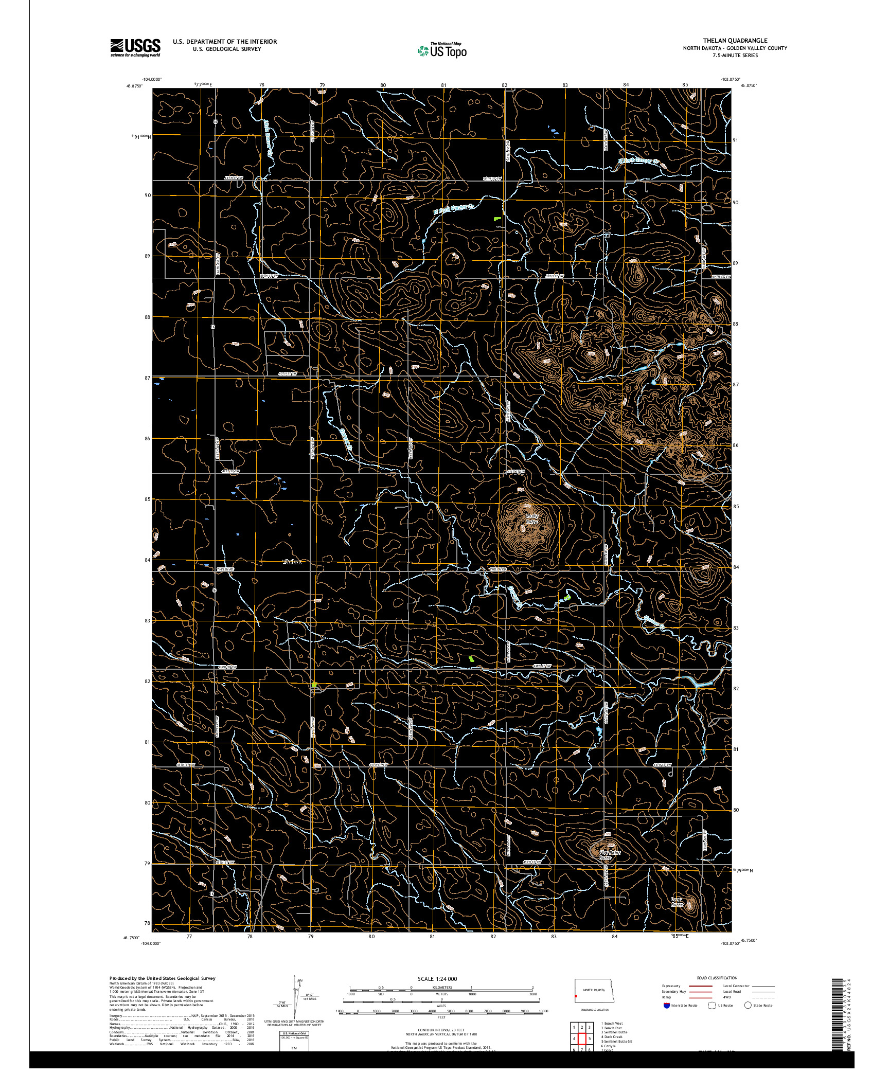 USGS US TOPO 7.5-MINUTE MAP FOR THELAN, ND 2018