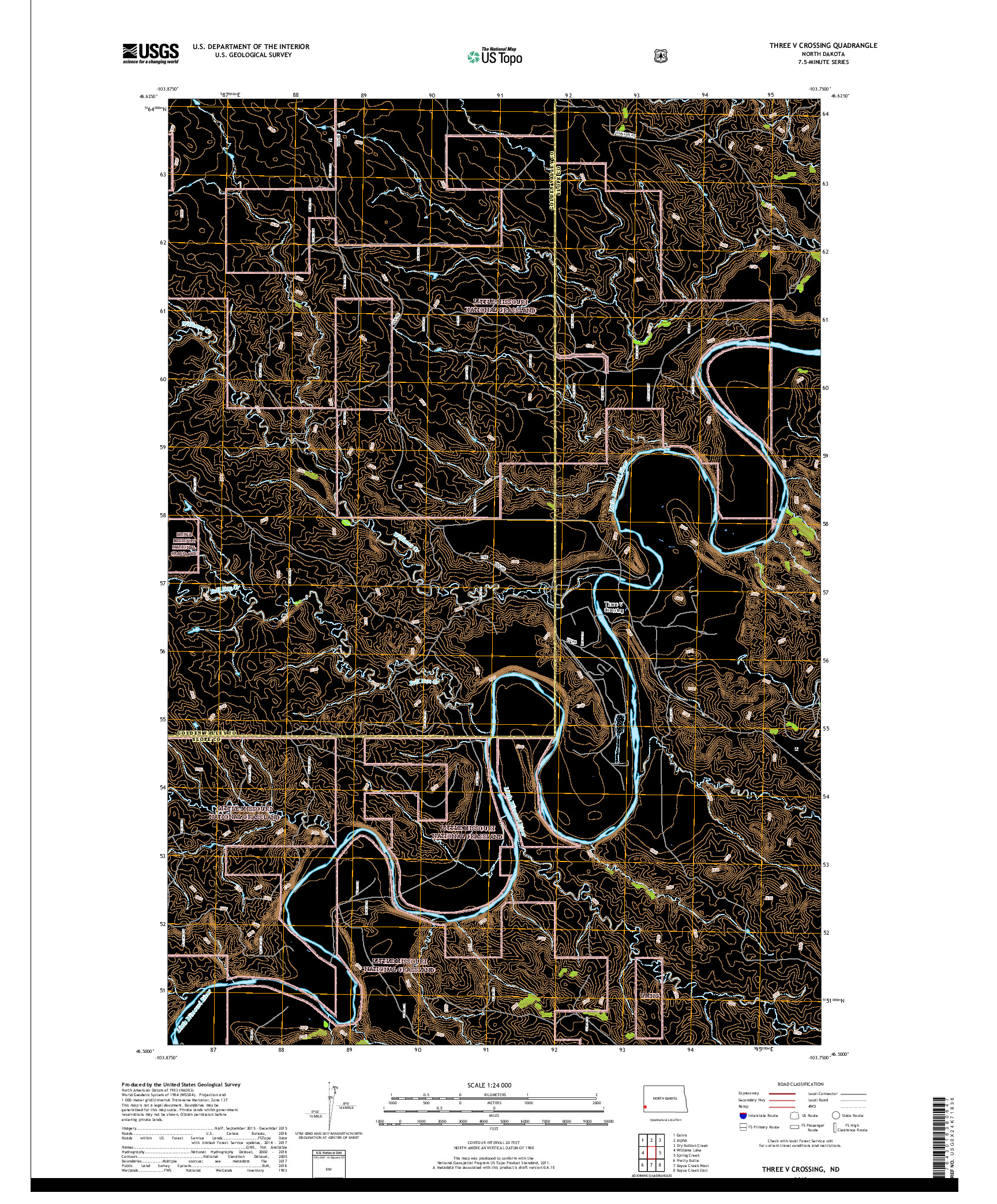 USGS US TOPO 7.5-MINUTE MAP FOR THREE V CROSSING, ND 2018