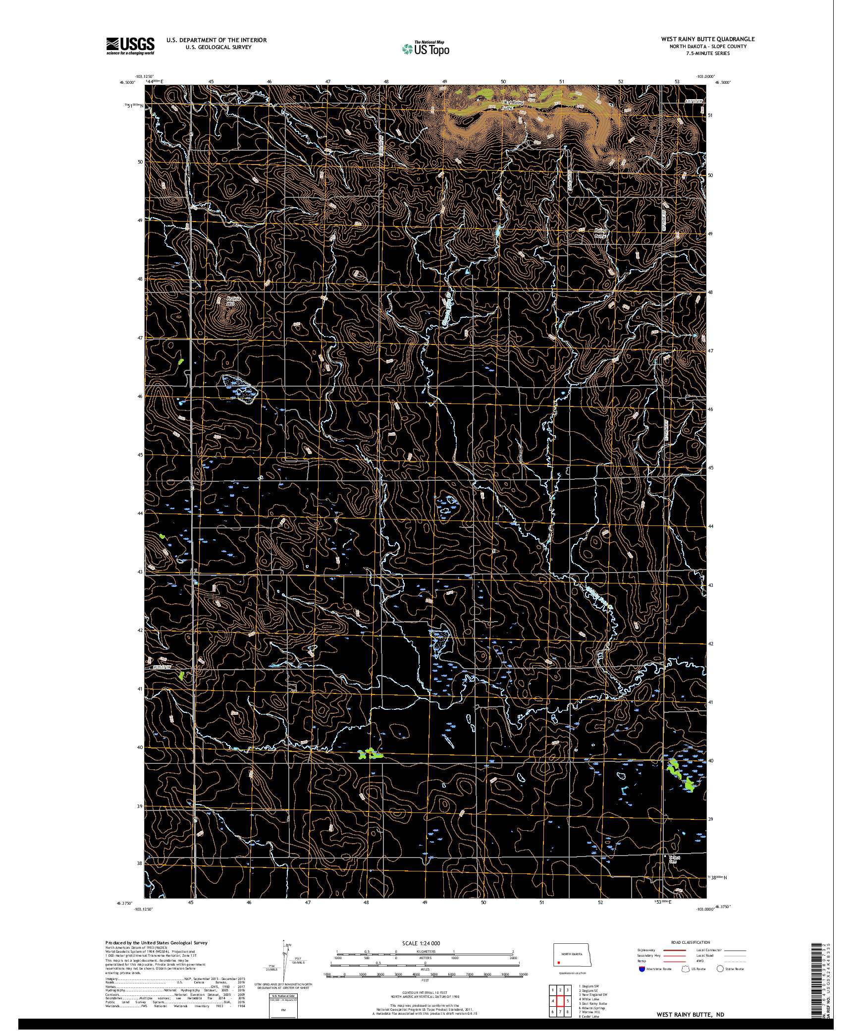 USGS US TOPO 7.5-MINUTE MAP FOR WEST RAINY BUTTE, ND 2018