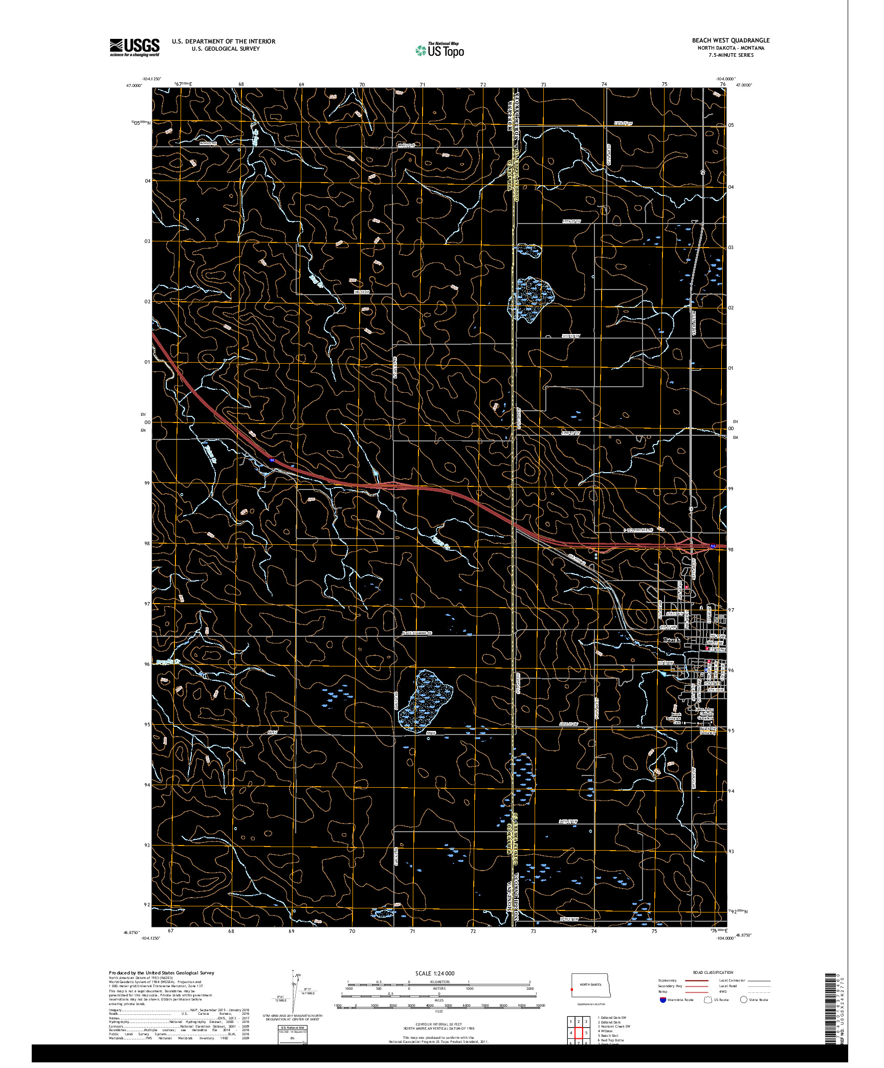 USGS US TOPO 7.5-MINUTE MAP FOR BEACH WEST, ND,MT 2018