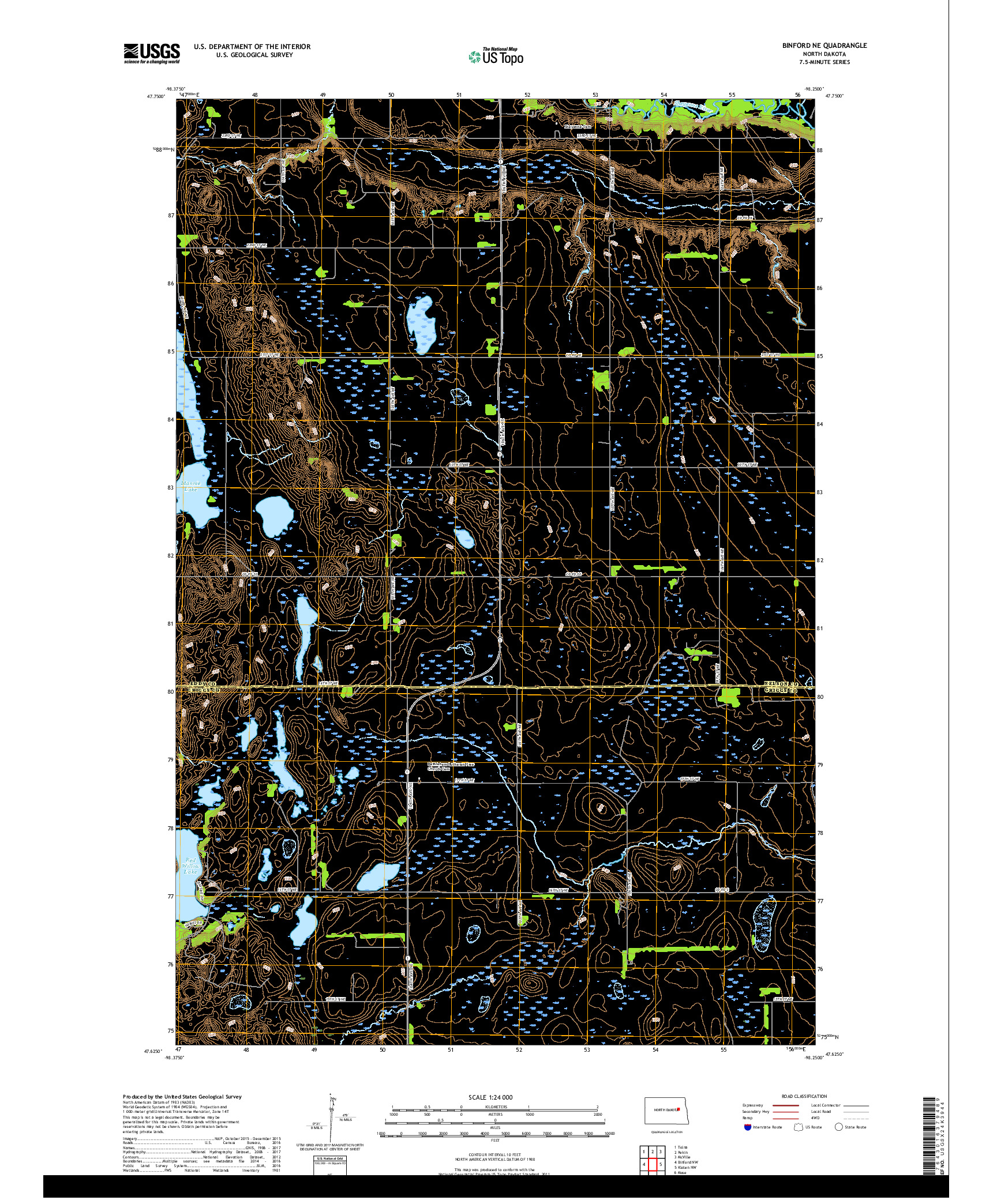 USGS US TOPO 7.5-MINUTE MAP FOR BINFORD NE, ND 2018