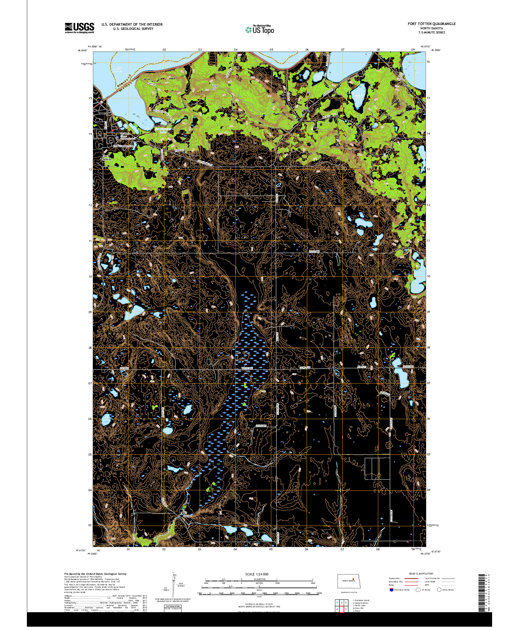 USGS US TOPO 7.5-MINUTE MAP FOR FORT TOTTEN, ND 2018